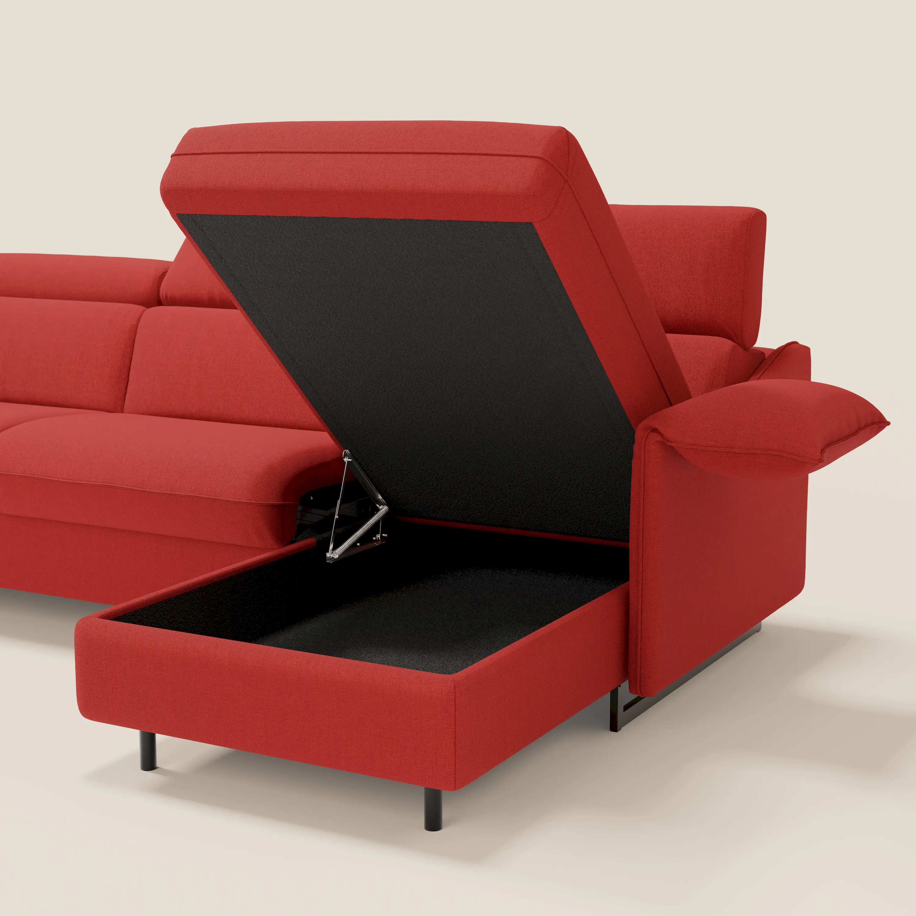 Violetta Canapé d'angle convertible avec chaise longue coffre, têtières et matelas 18cm en tissu imperméable T13 rouge - Image 6