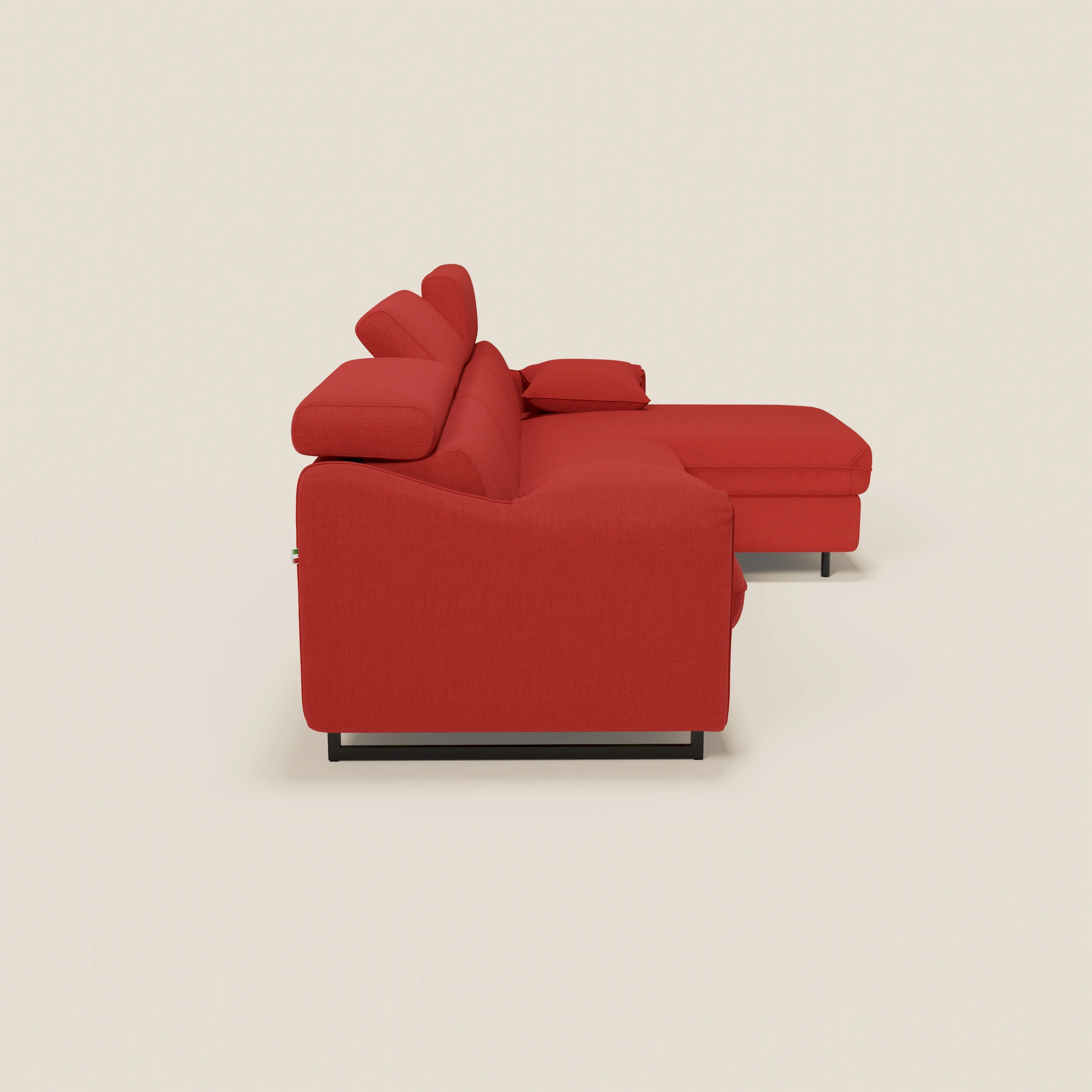 Violetta Canapé d'angle convertible avec chaise longue coffre, têtières et matelas 18cm en tissu imperméable T13 rouge - Image 7