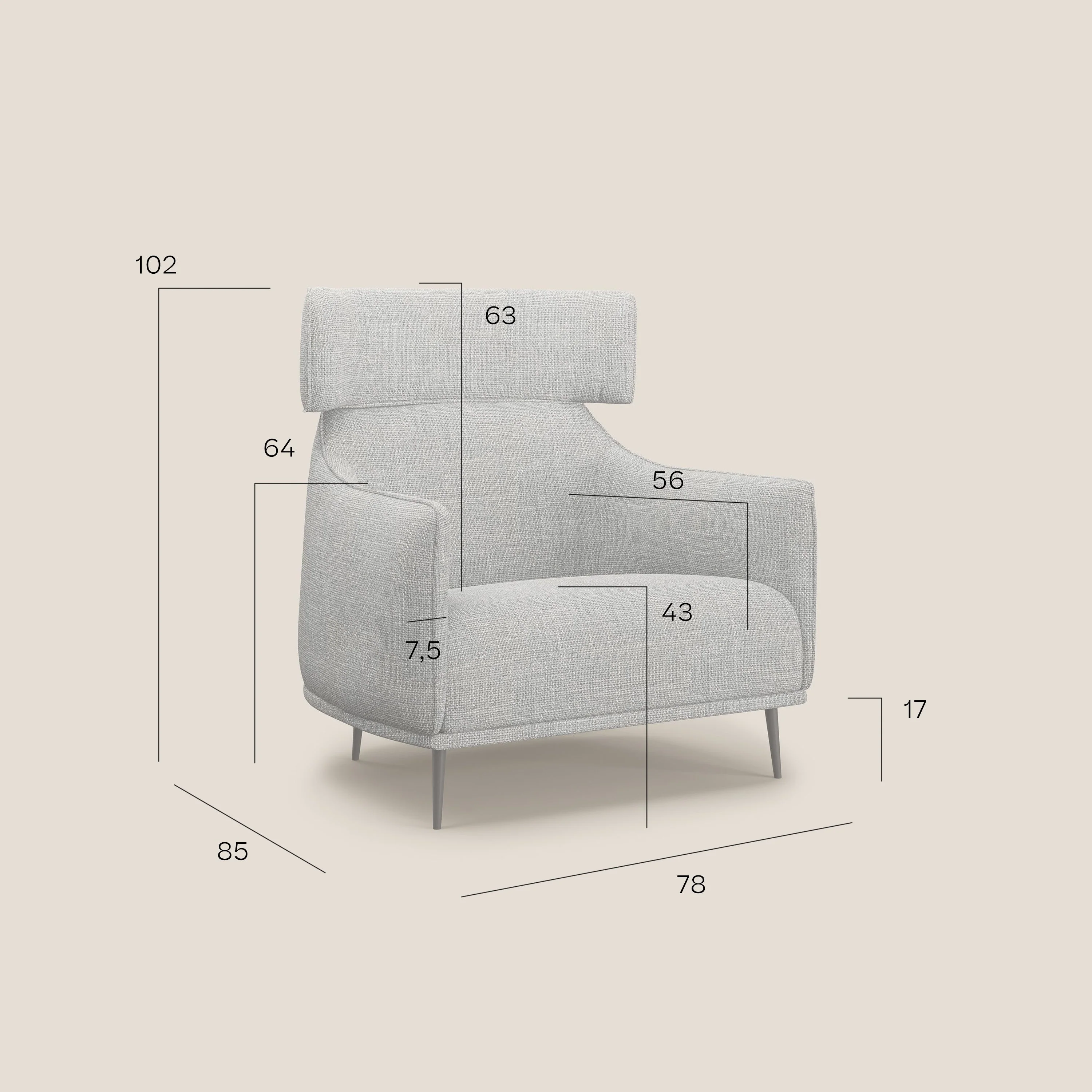 Zelda Fauteuil au design moderne en tissu doux et imperméable T06 crème - Image 10