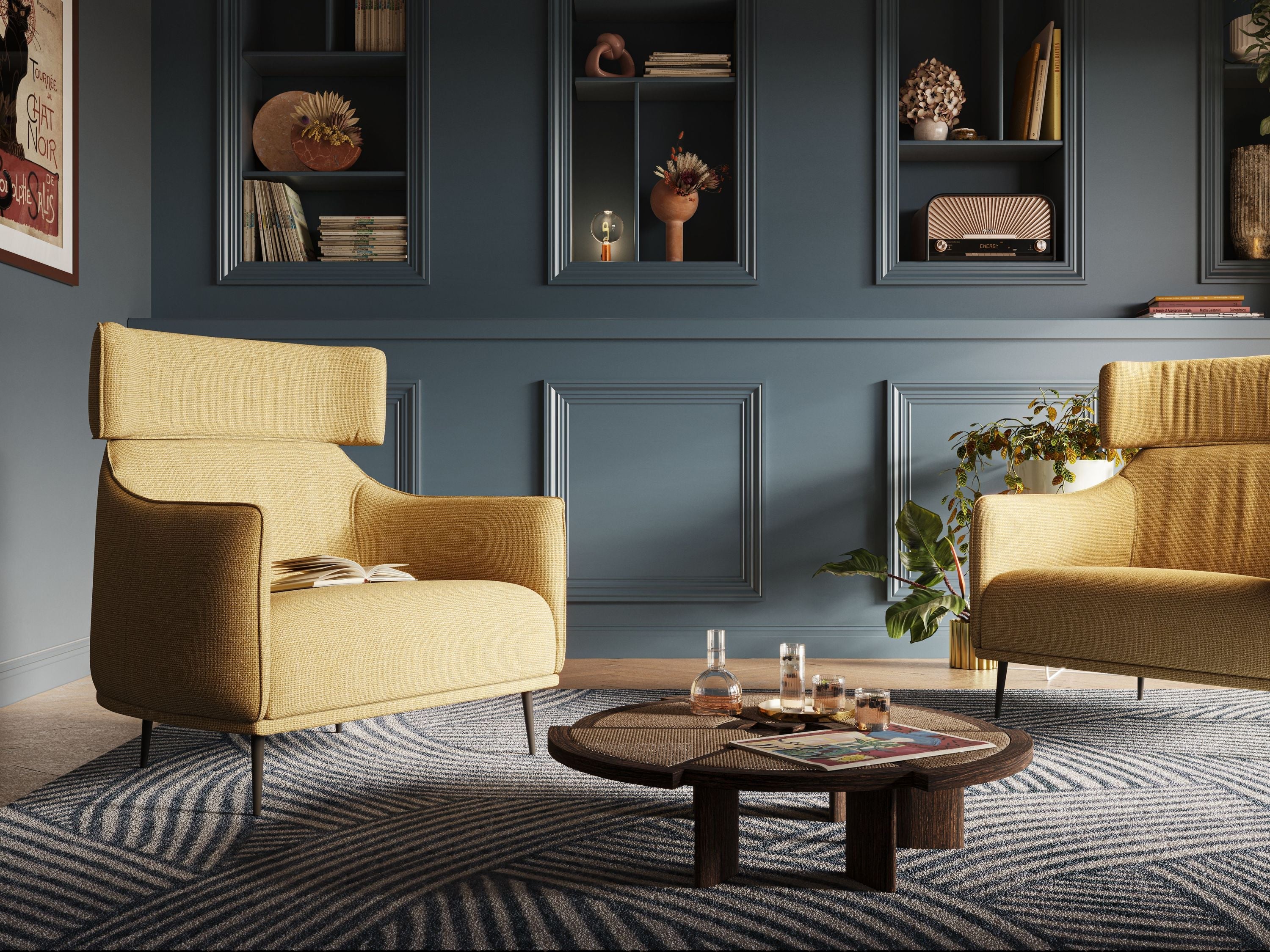 Zelda Fauteuil au design moderne en tissu doux et imperméable T06 jaune - Image 2