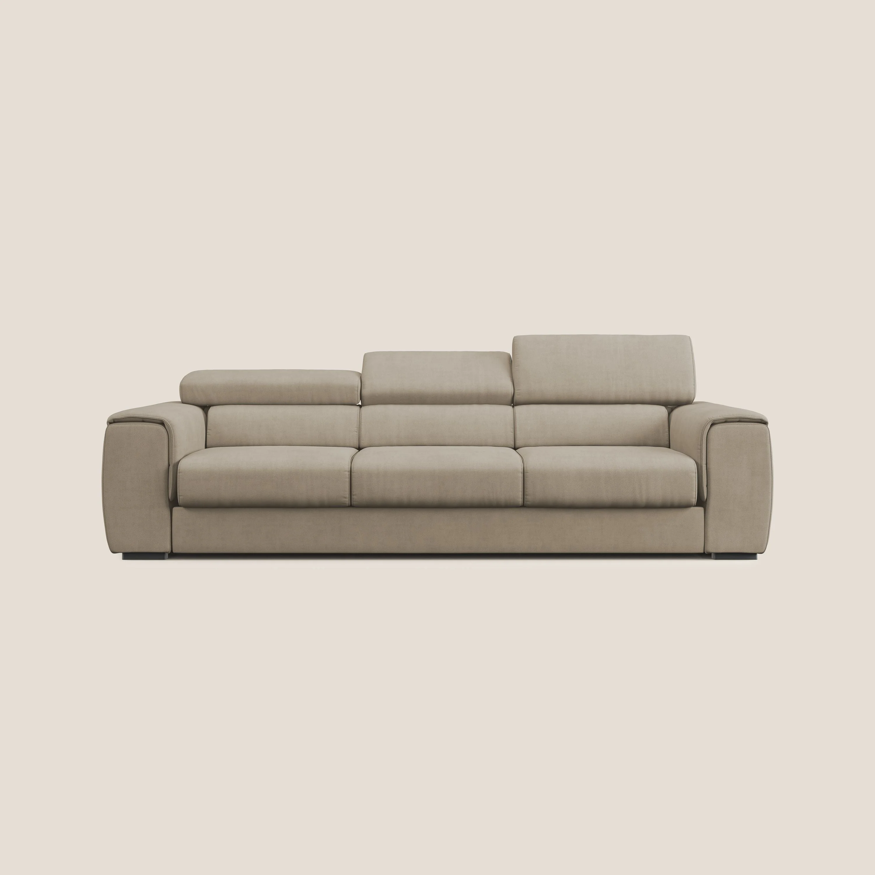 Zeno Canapé avec pouf extractible à 3 assises en tissu doux imperméable T02 beige