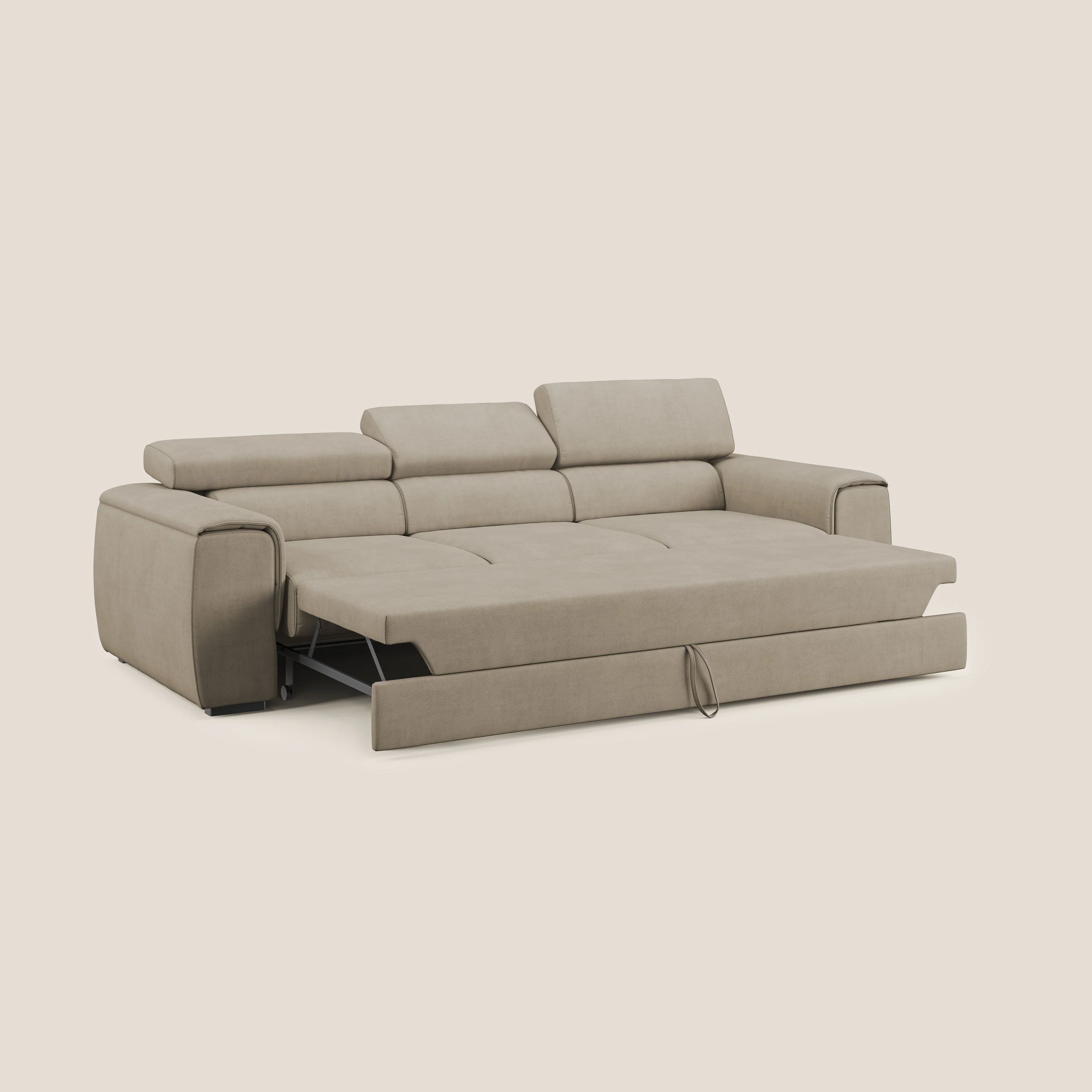 Zeno Canapé avec pouf extractible à 3 assises en tissu doux imperméable T02 beige - Image 2