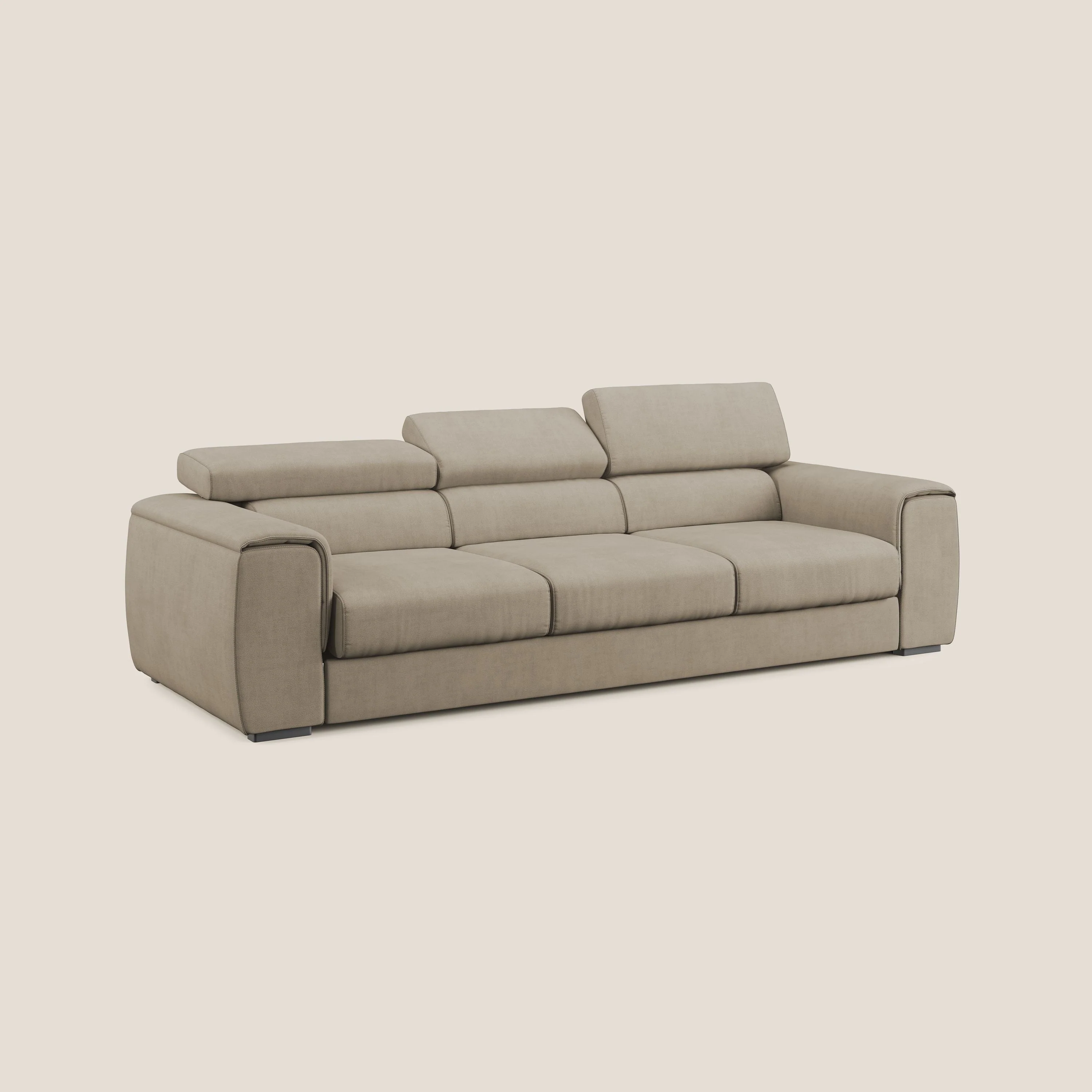 Zeno Canapé avec pouf extractible à 3 assises en tissu doux imperméable T02 beige - Image 3