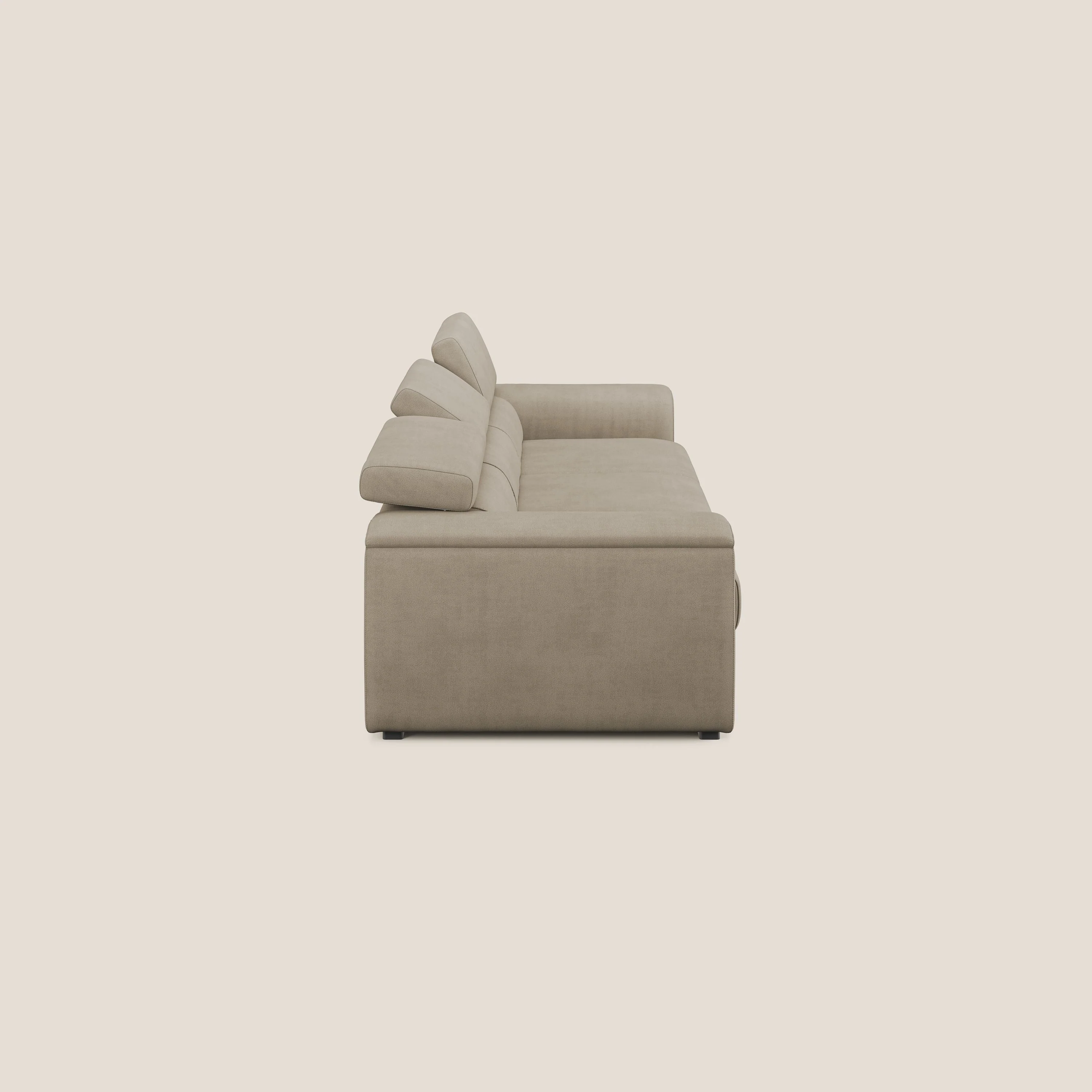 Zeno Canapé avec pouf extractible à 3 assises en tissu doux imperméable T02 beige - Image 4