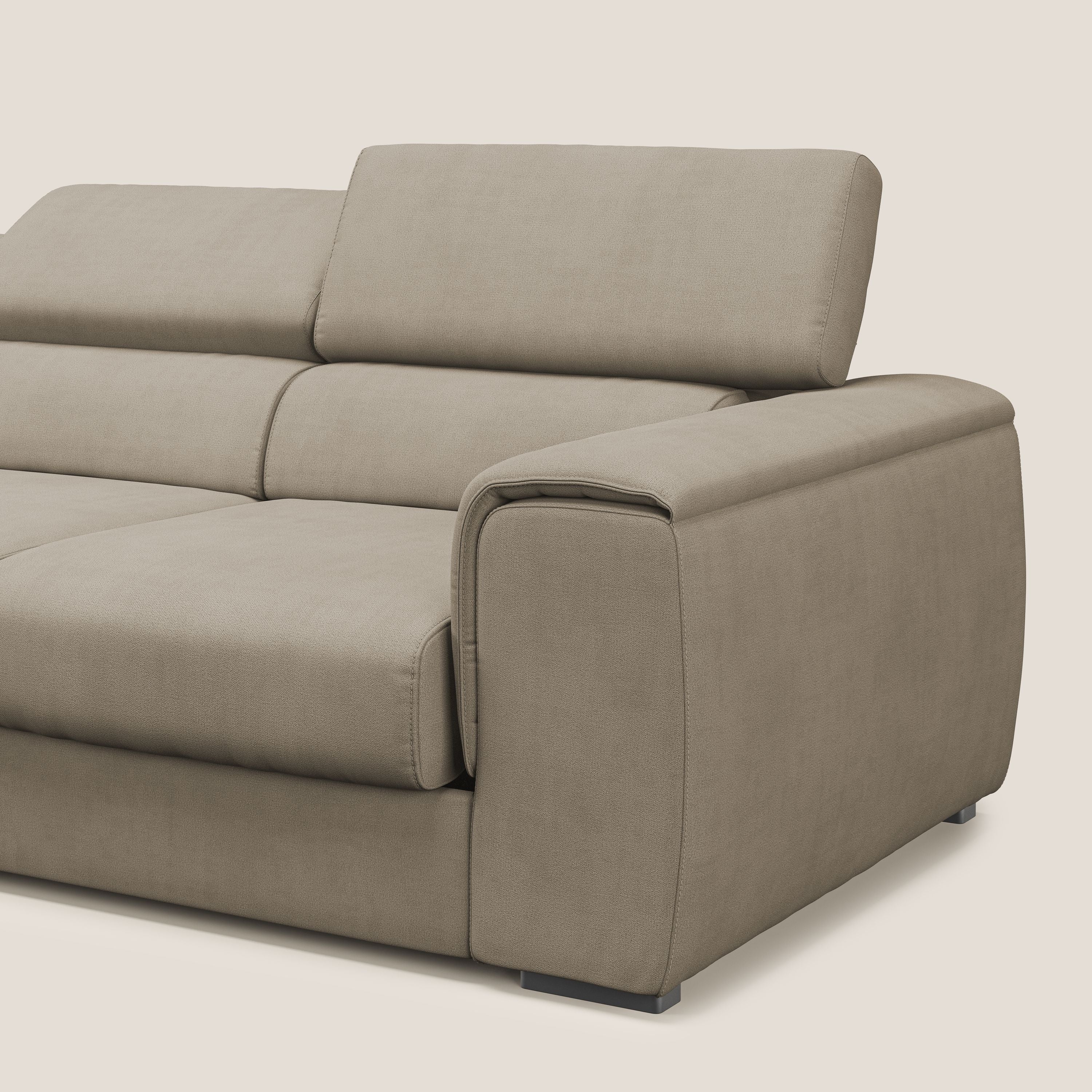 Zeno Canapé avec pouf extractible à 3 assises en tissu doux imperméable T02 beige - Image 8