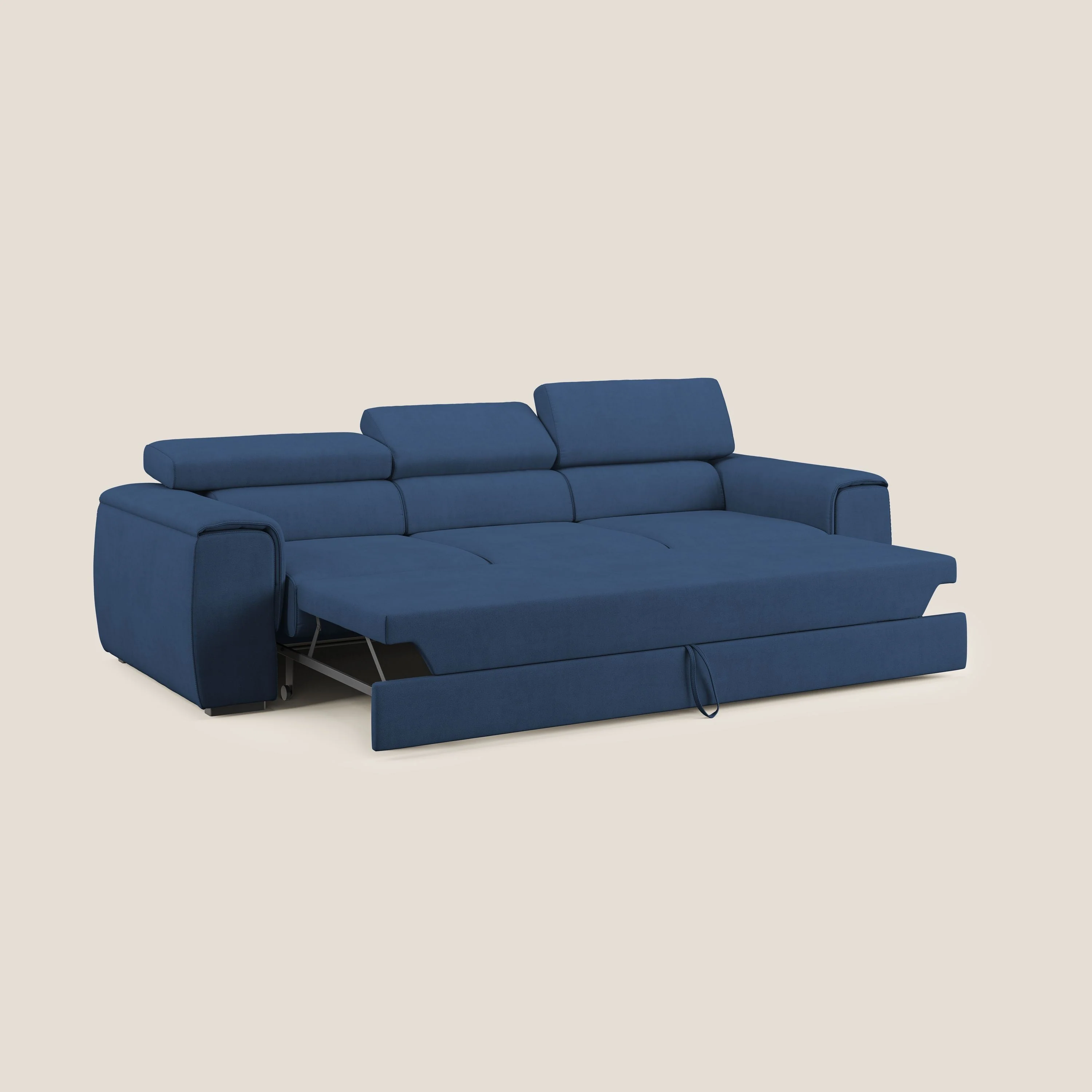 Zeno Canapé avec pouf extractible à 3 assises en tissu doux imperméable T02 bleu - Image 2