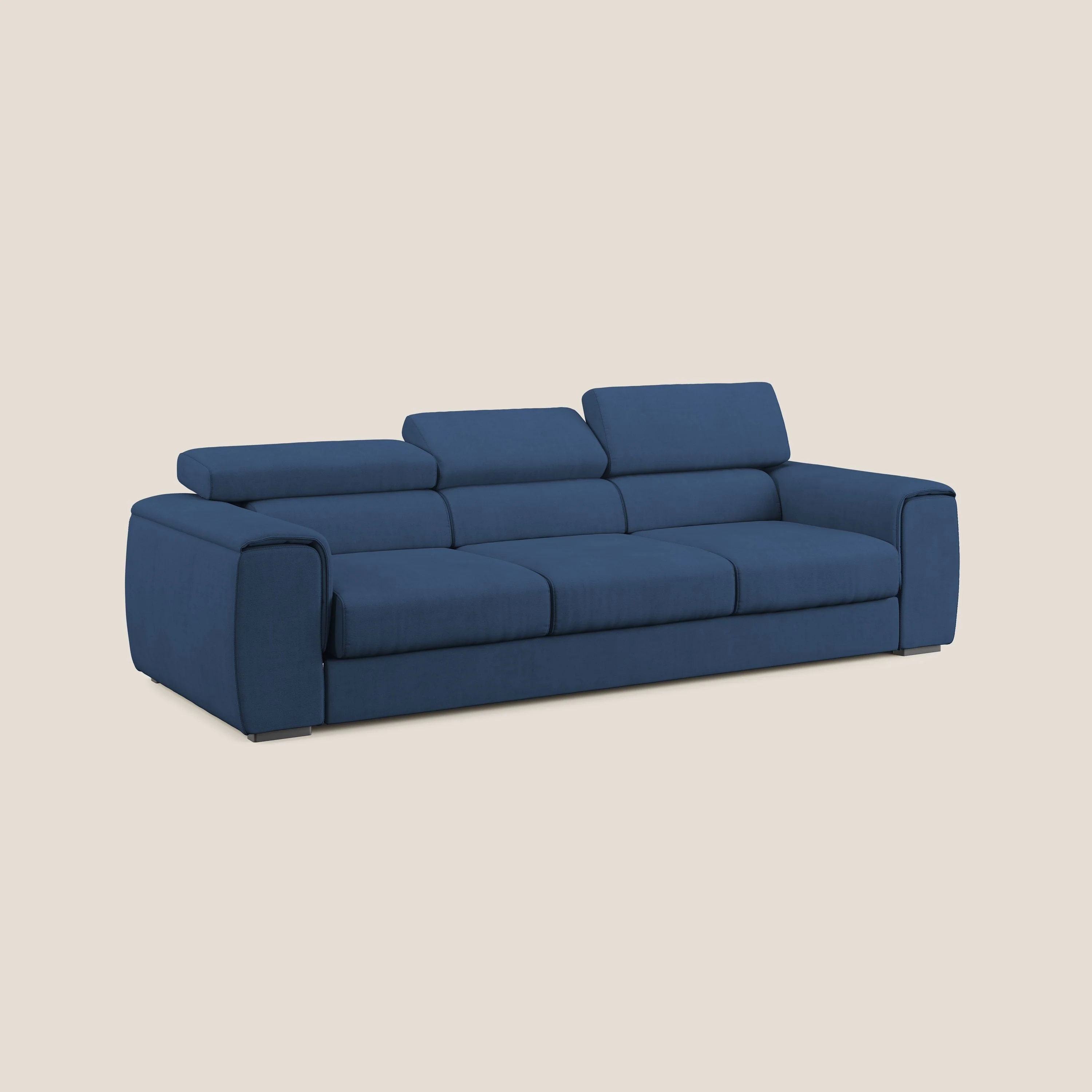 Zeno Canapé avec pouf extractible à 3 assises en tissu doux imperméable T02 bleu - Image 3