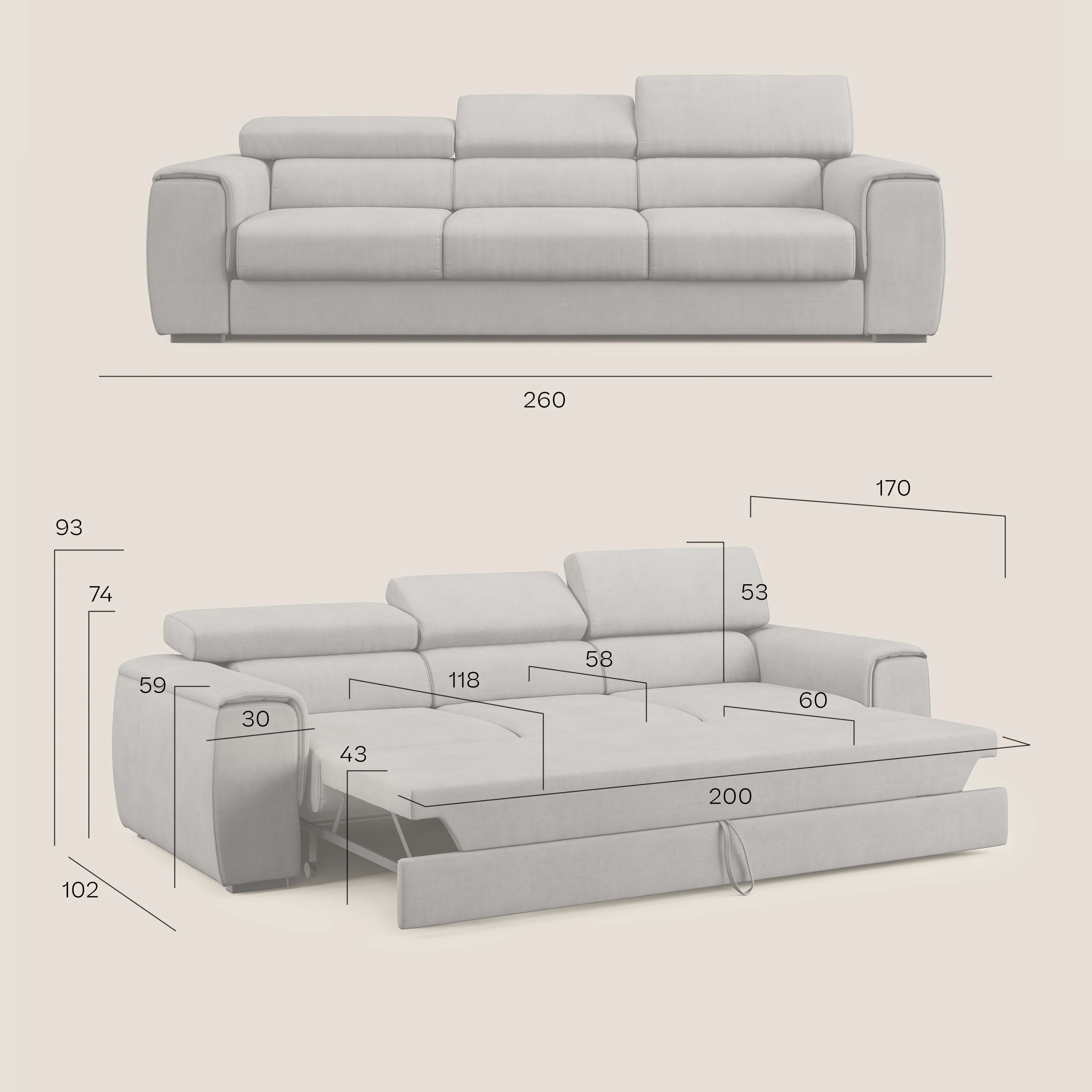 Zeno Canapé avec pouf extractible à 3 assises en tissu doux imperméable T02 bleu canard - Image 10