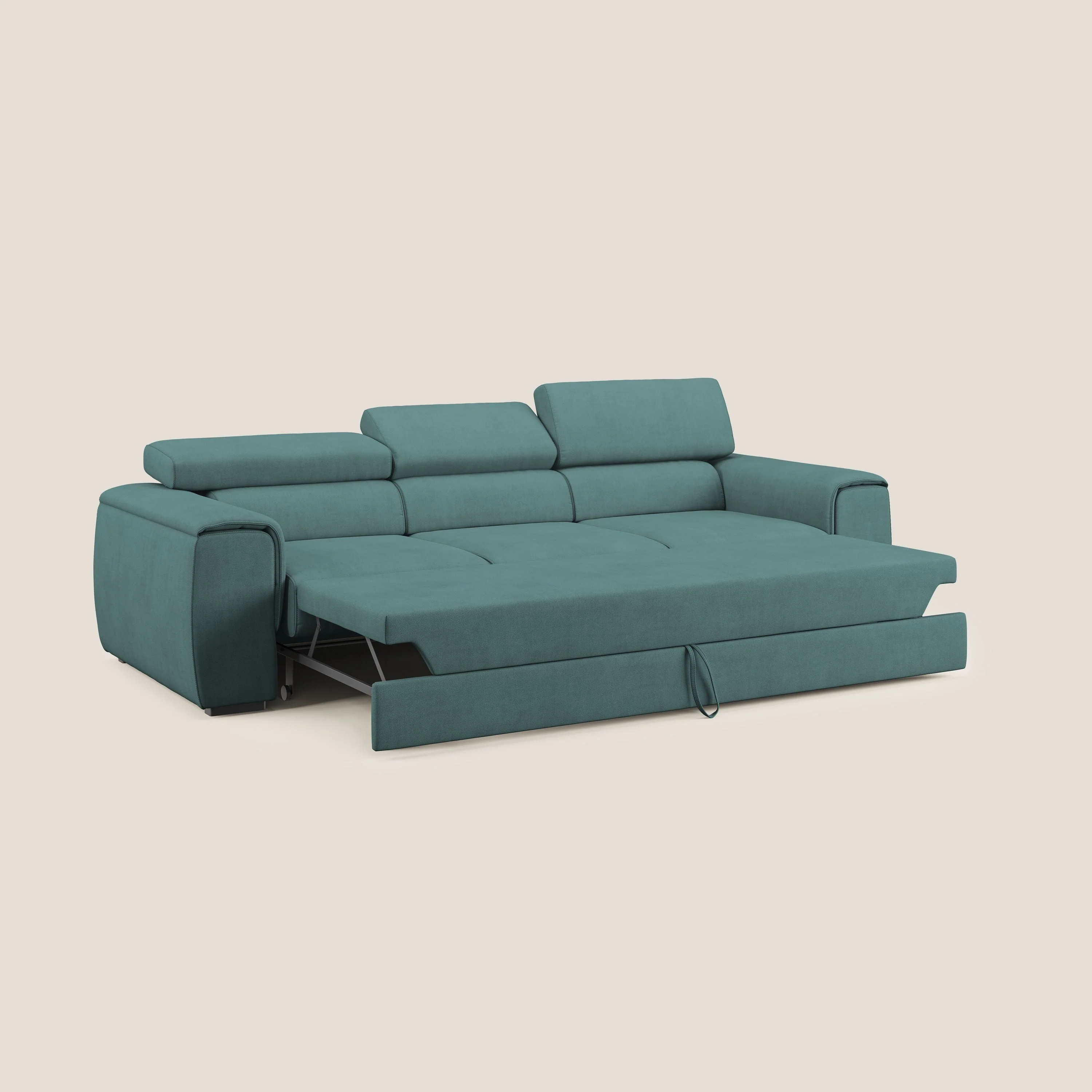 Zeno Canapé avec pouf extractible à 3 assises en tissu doux imperméable T02 bleu canard - Image 2