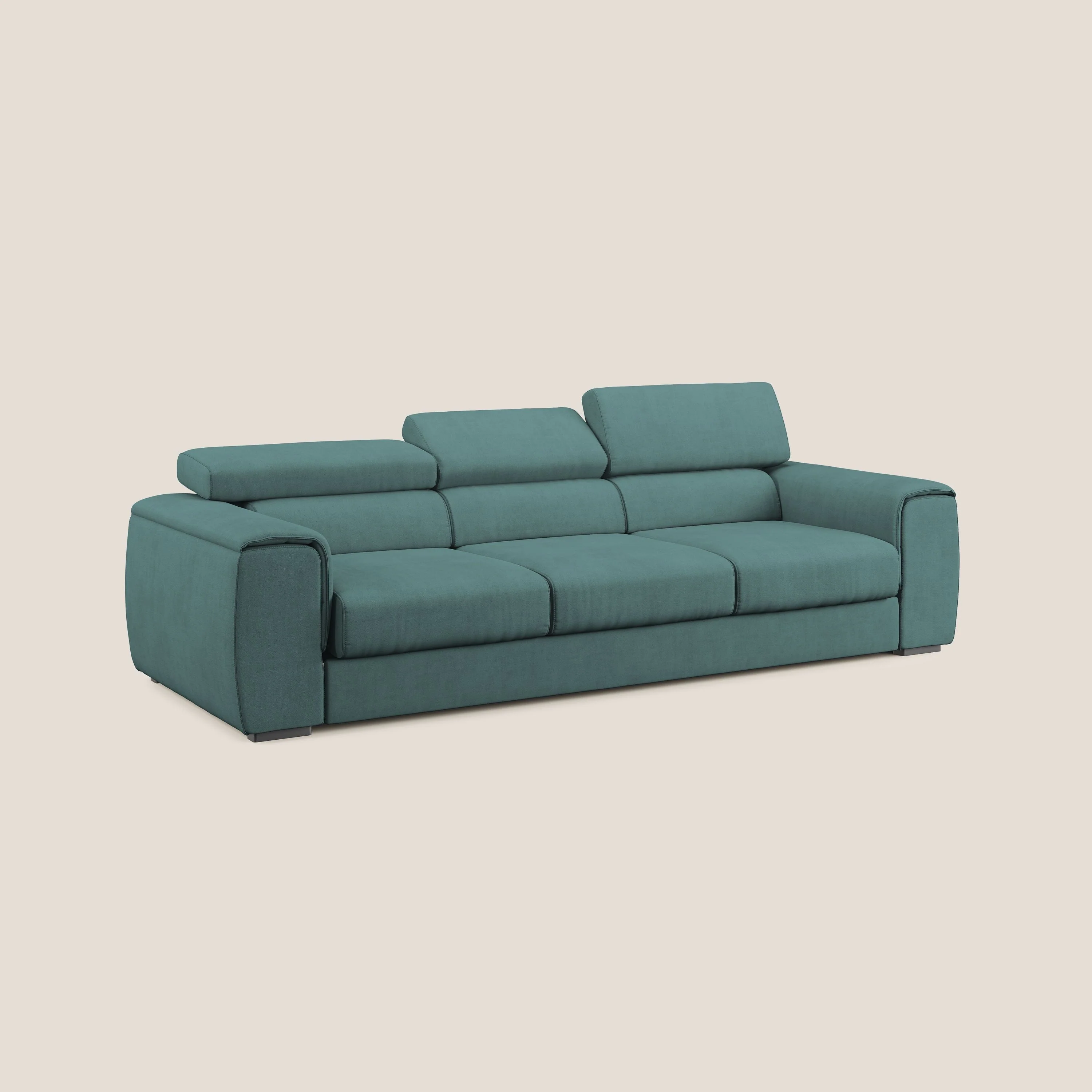 Zeno Canapé avec pouf extractible à 3 assises en tissu doux imperméable T02 bleu canard - Image 3