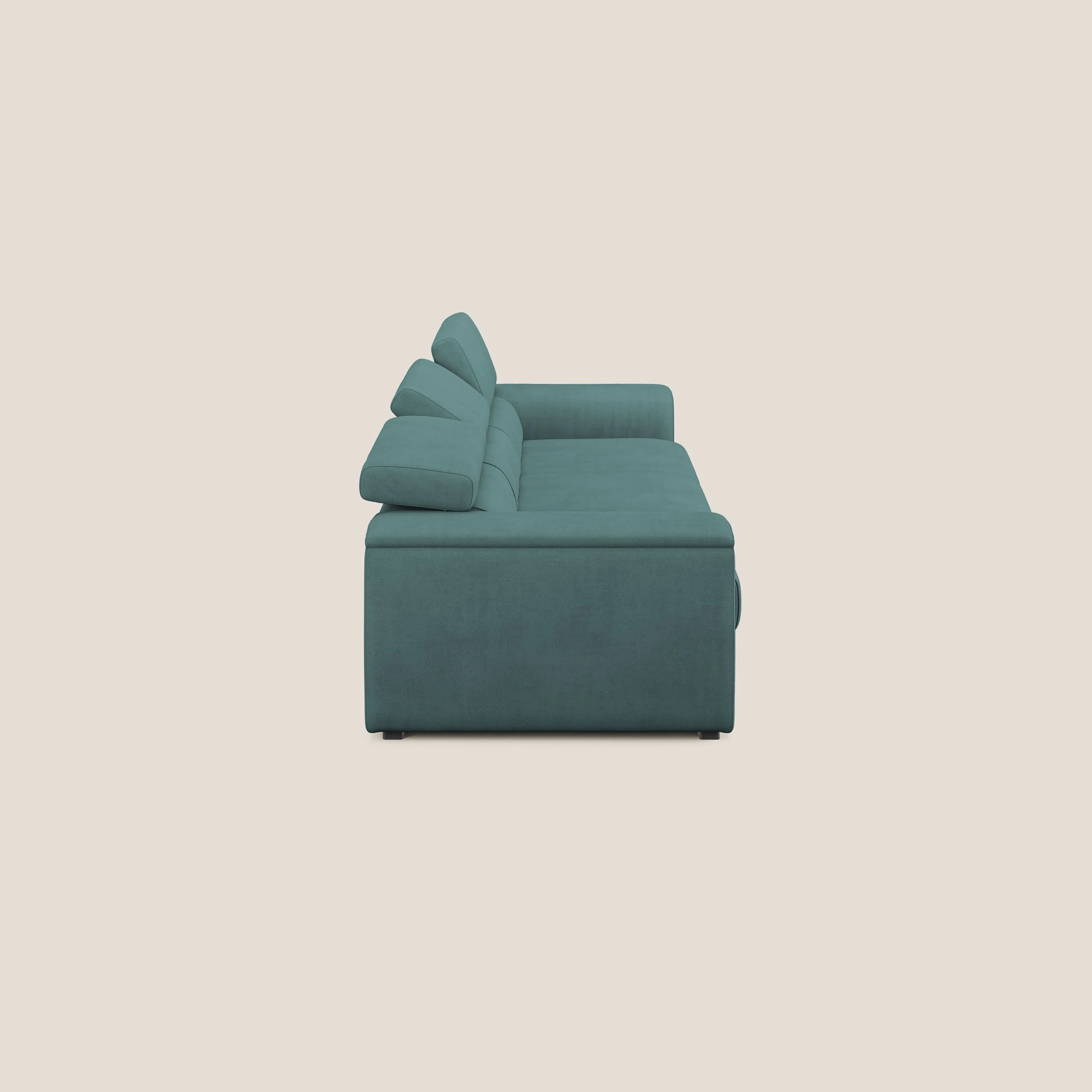 Zeno Canapé avec pouf extractible à 3 assises en tissu doux imperméable T02 bleu canard - Image 4