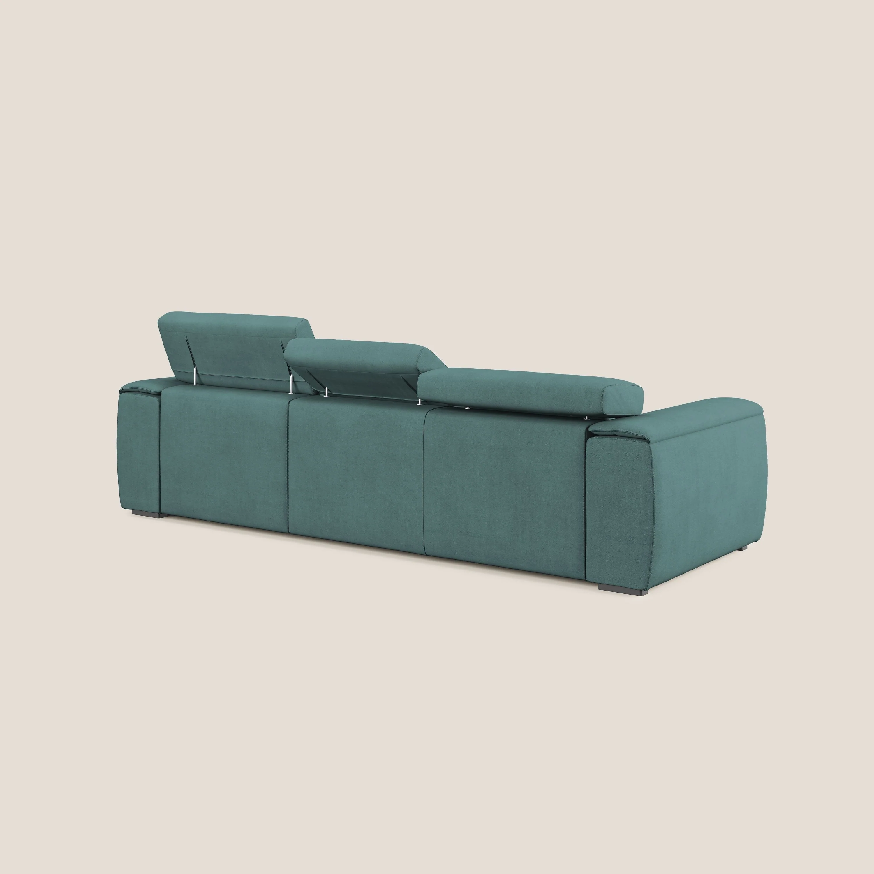 Zeno Canapé avec pouf extractible à 3 assises en tissu doux imperméable T02 bleu canard - Image 5