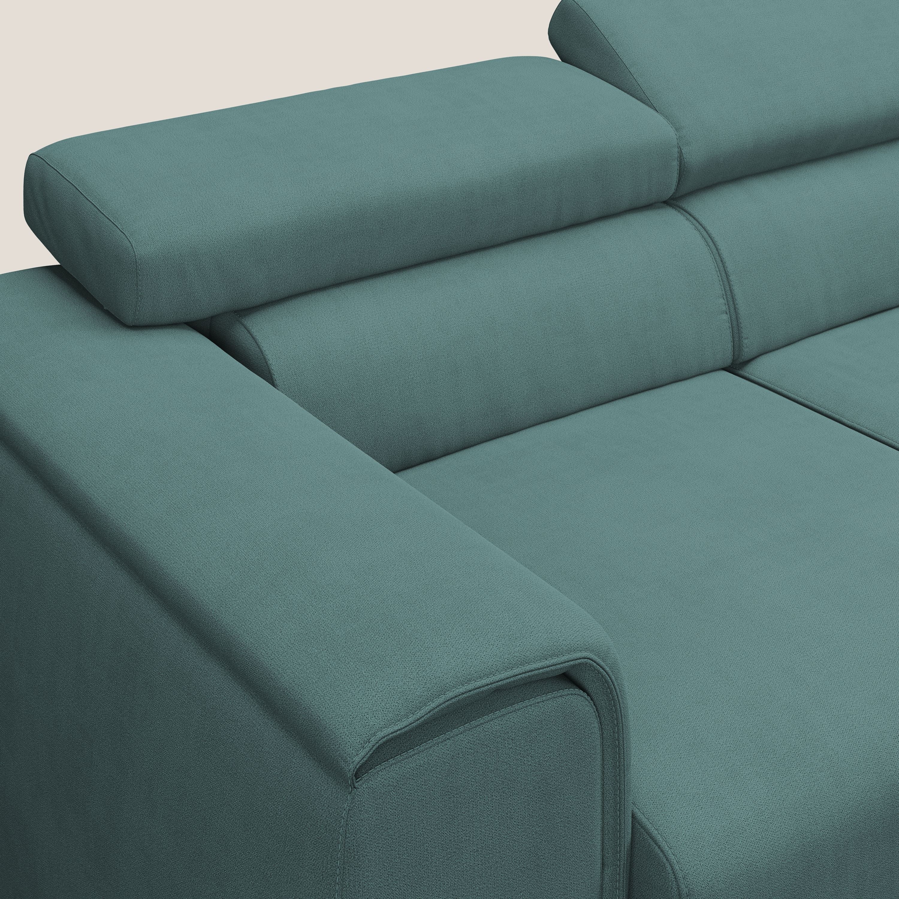 Zeno Canapé avec pouf extractible à 3 assises en tissu doux imperméable T02 bleu canard - Image 6