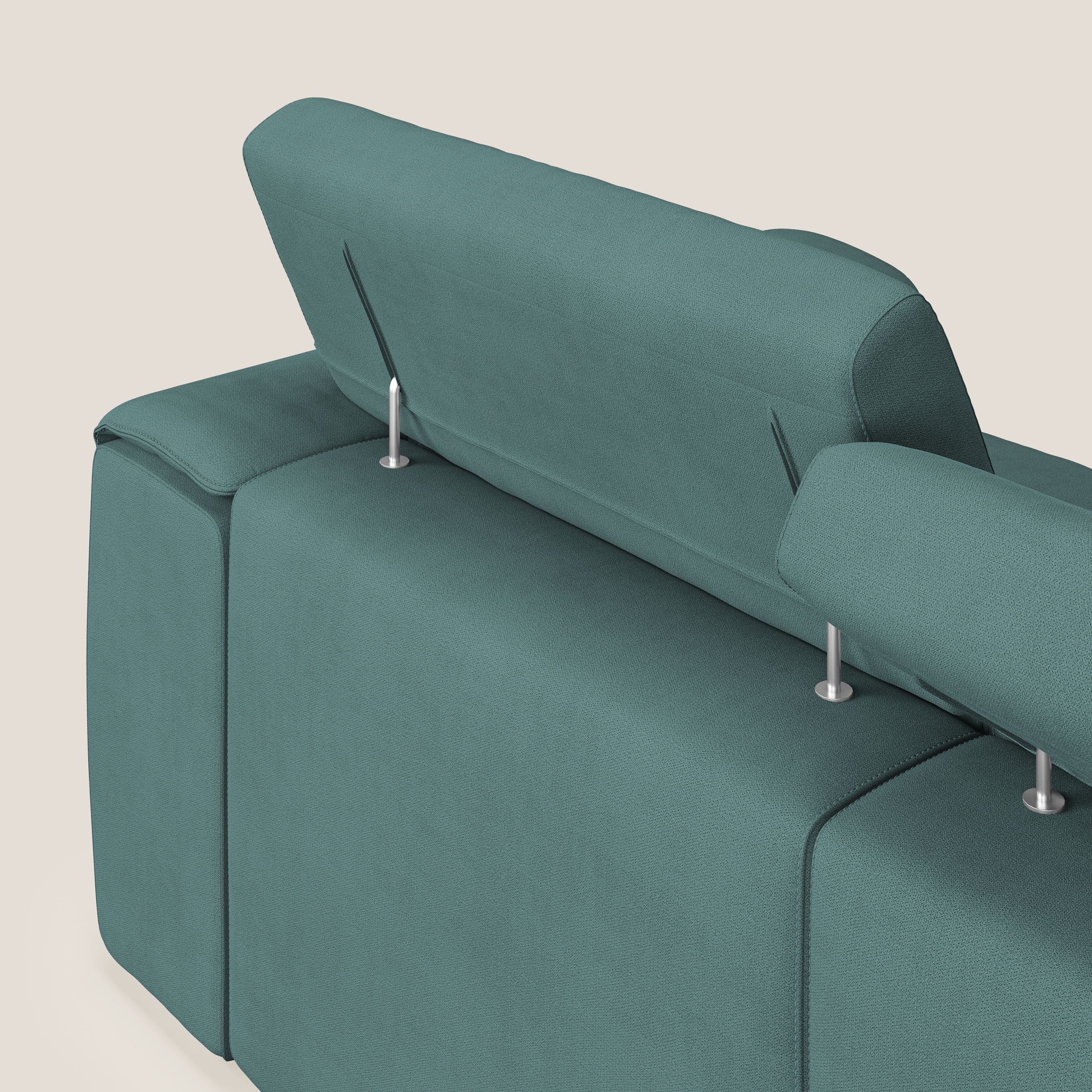 Zeno Canapé avec pouf extractible à 3 assises en tissu doux imperméable T02 bleu canard - Image 7