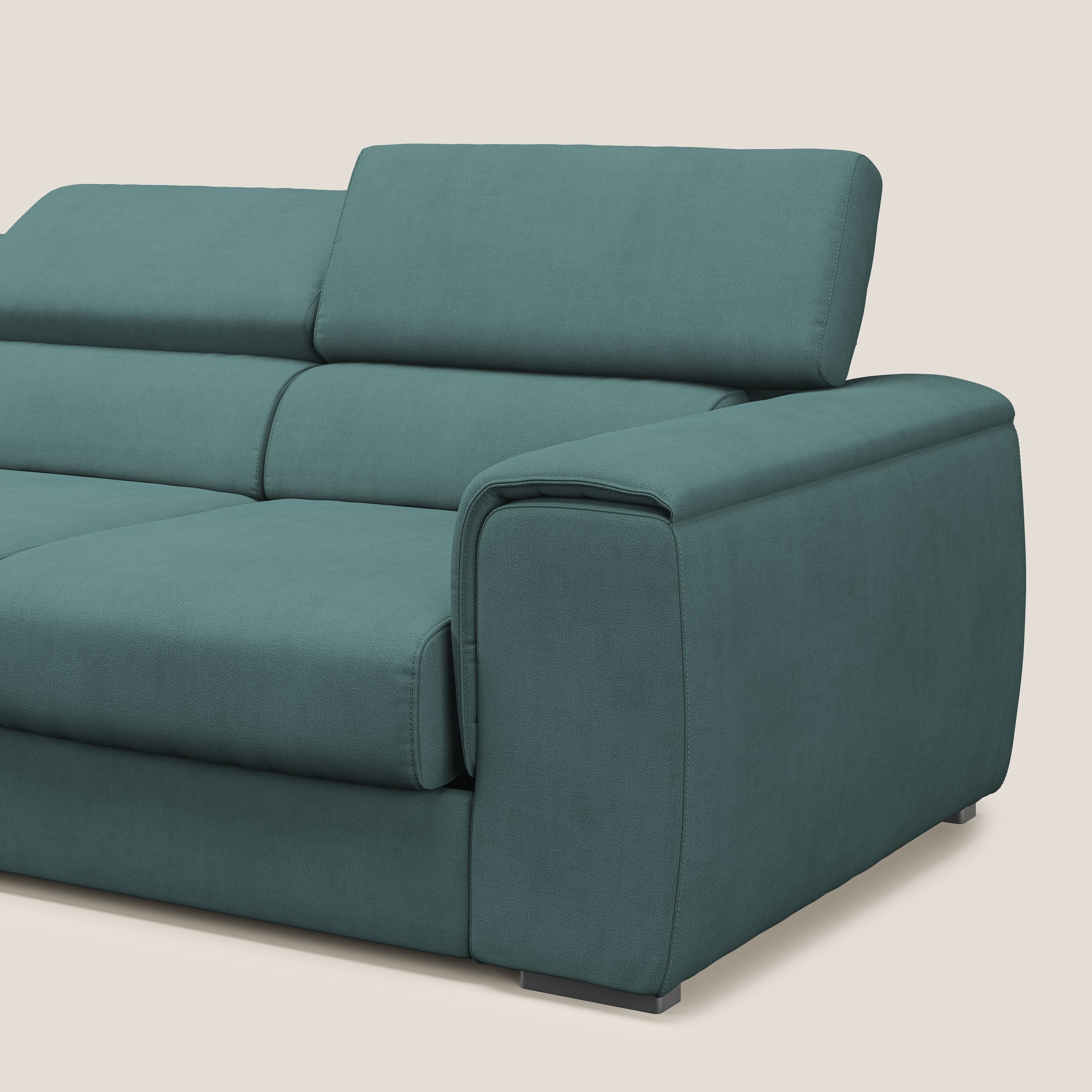 Zeno Canapé avec pouf extractible à 3 assises en tissu doux imperméable T02 bleu canard - Image 8