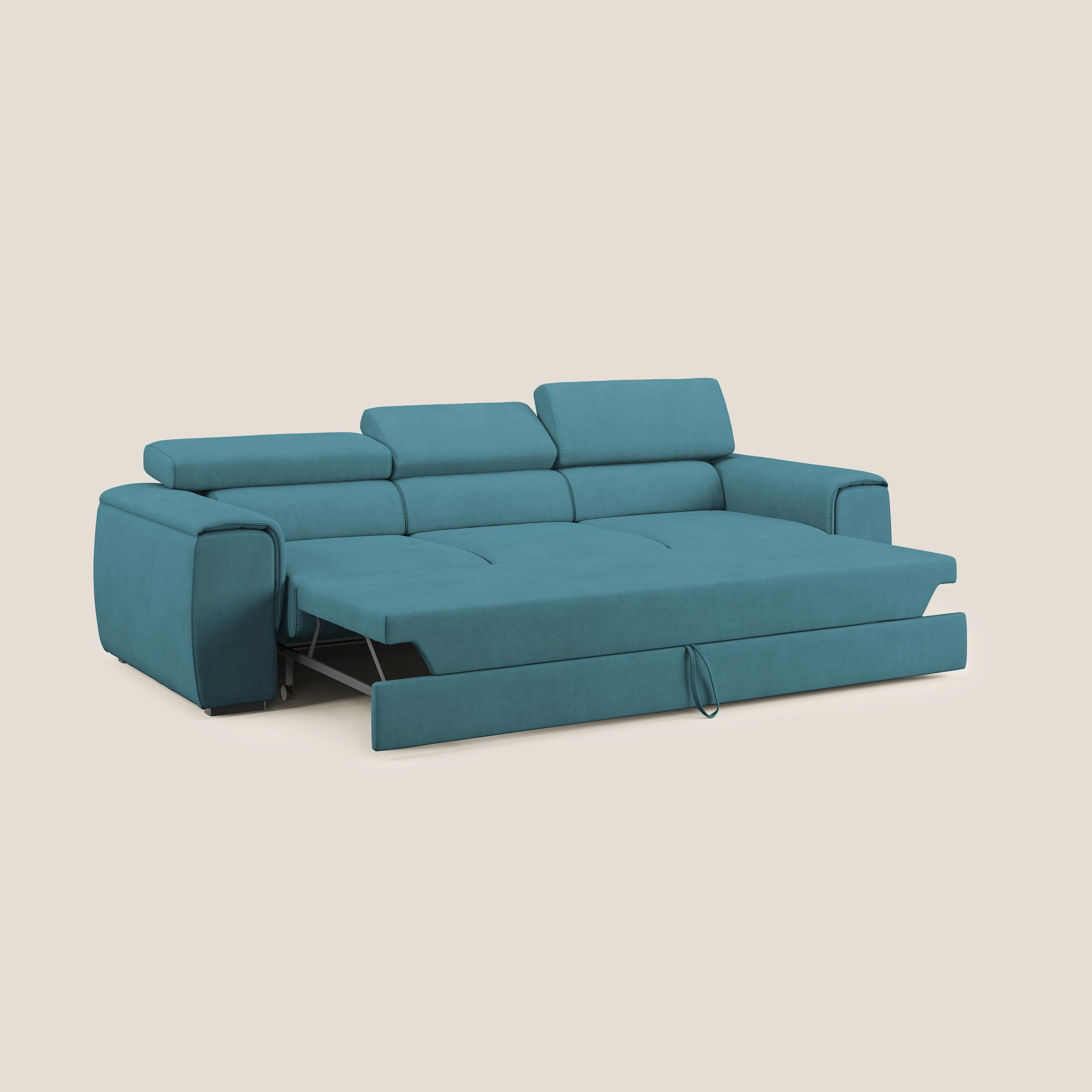 Zeno Canapé avec pouf extractible à 3 assises en tissu doux imperméable T02 bleu ciel - Image 2