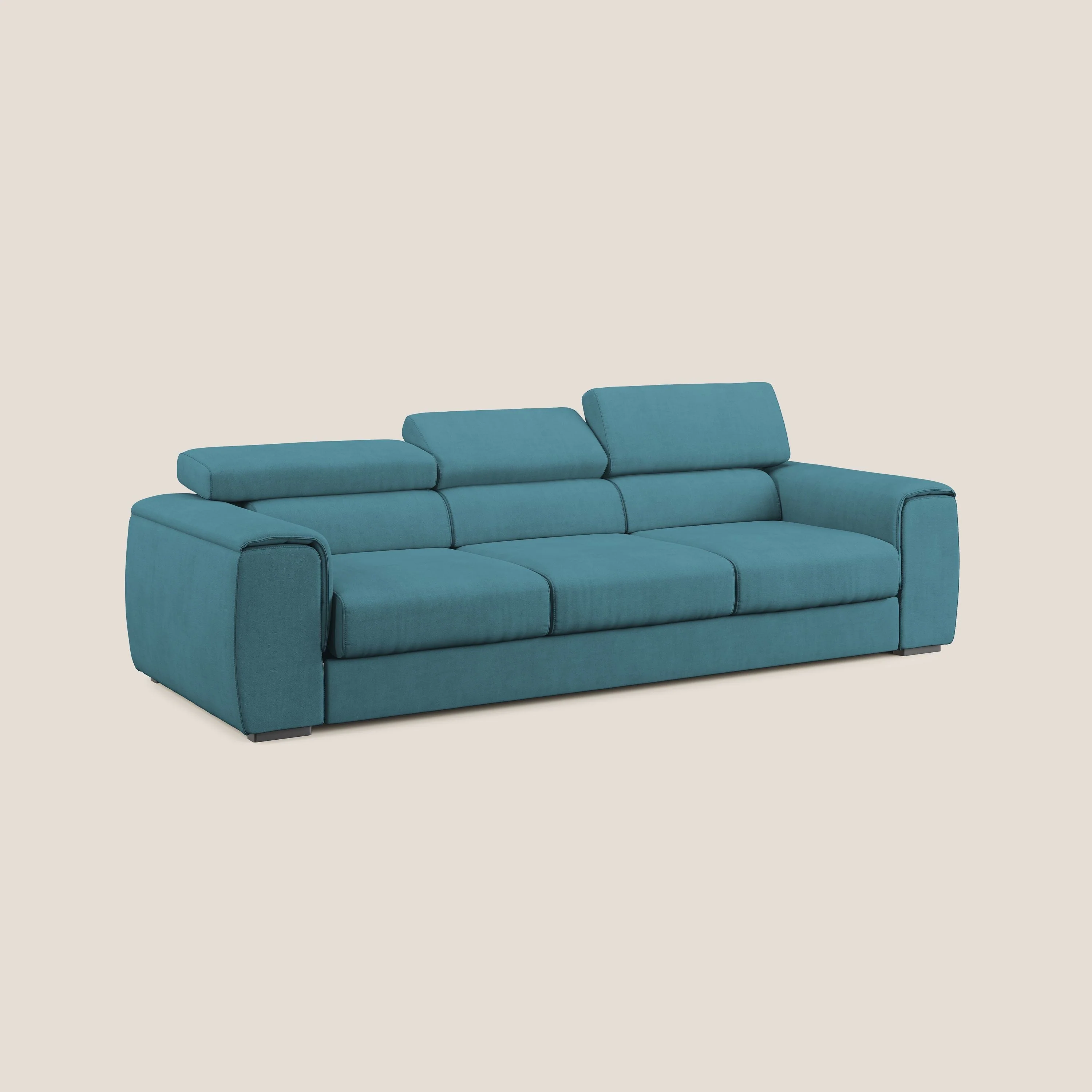 Zeno Canapé avec pouf extractible à 3 assises en tissu doux imperméable T02 bleu ciel - Image 3