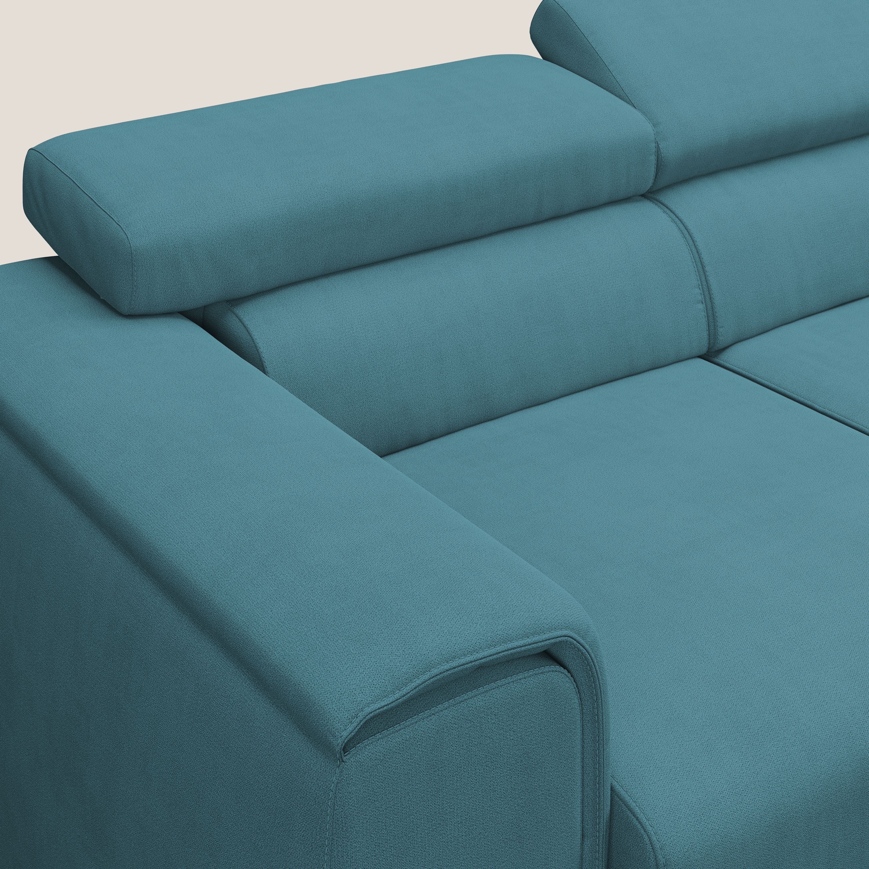 Zeno Canapé avec pouf extractible à 3 assises en tissu doux imperméable T02 bleu ciel - Image 6