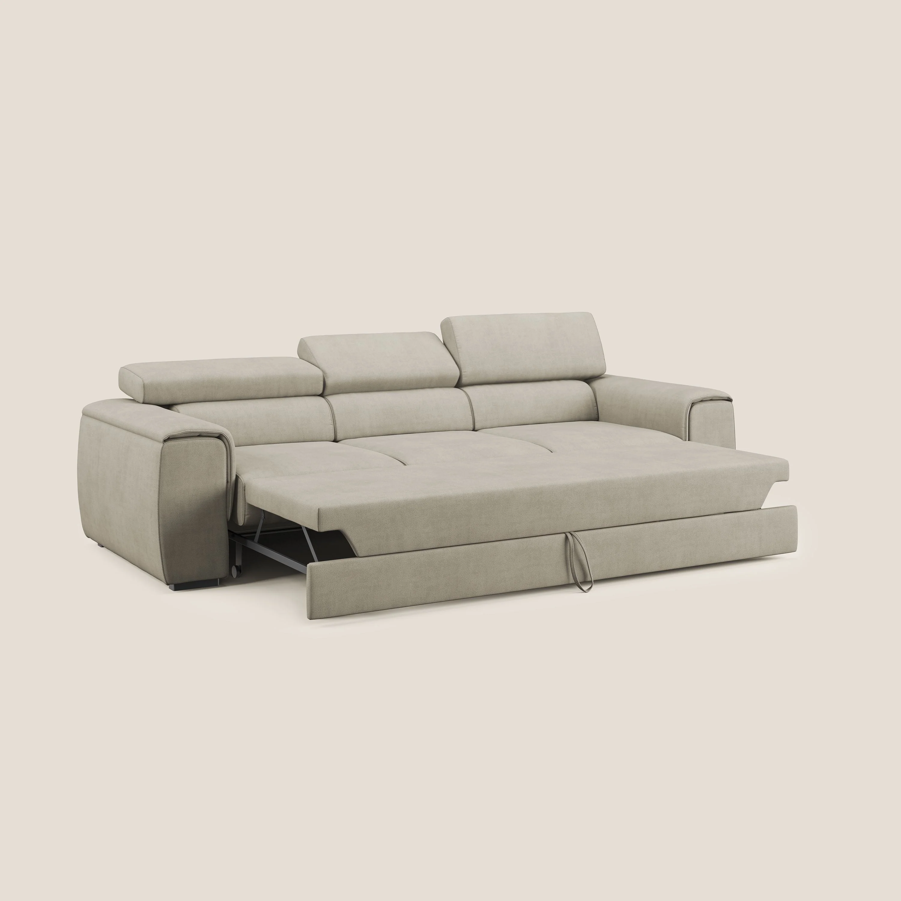 Zeno Canapé avec pouf extractible à 3 assises en tissu doux imperméable T02 crème - Image 2