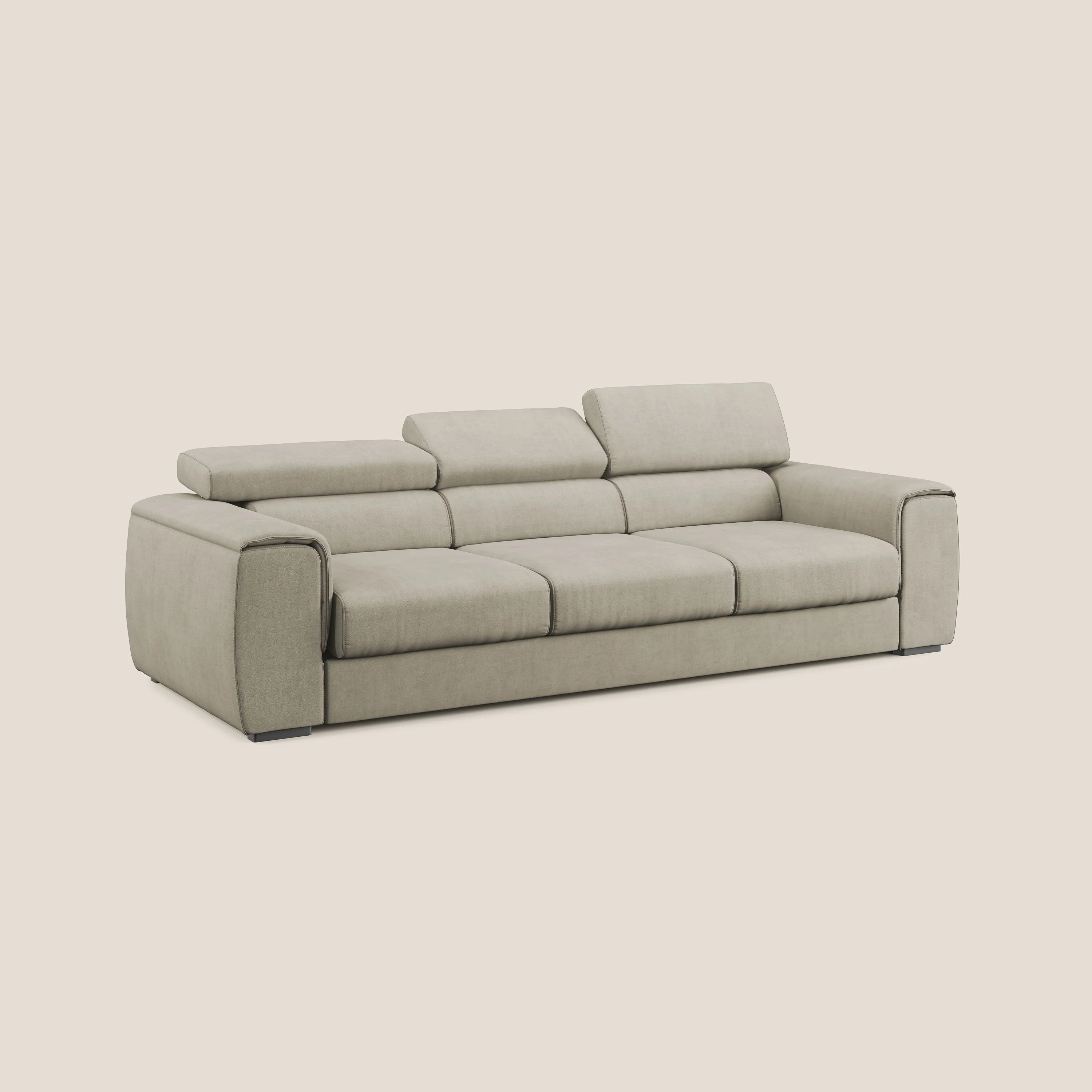 Zeno Canapé avec pouf extractible à 3 assises en tissu doux imperméable T02 crème - Image 3