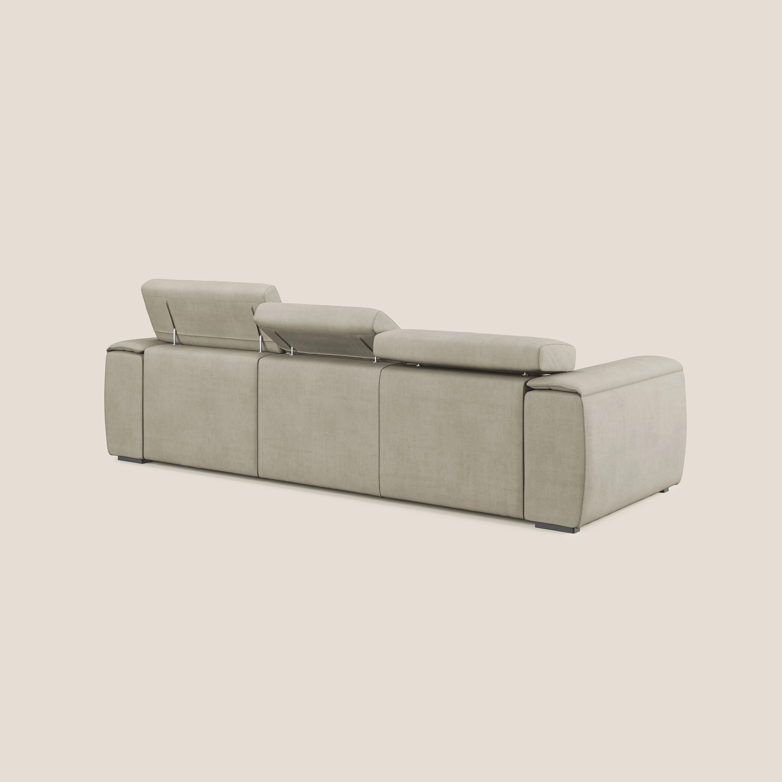 Zeno Canapé avec pouf extractible à 3 assises en tissu doux imperméable T02 crème - Image 5