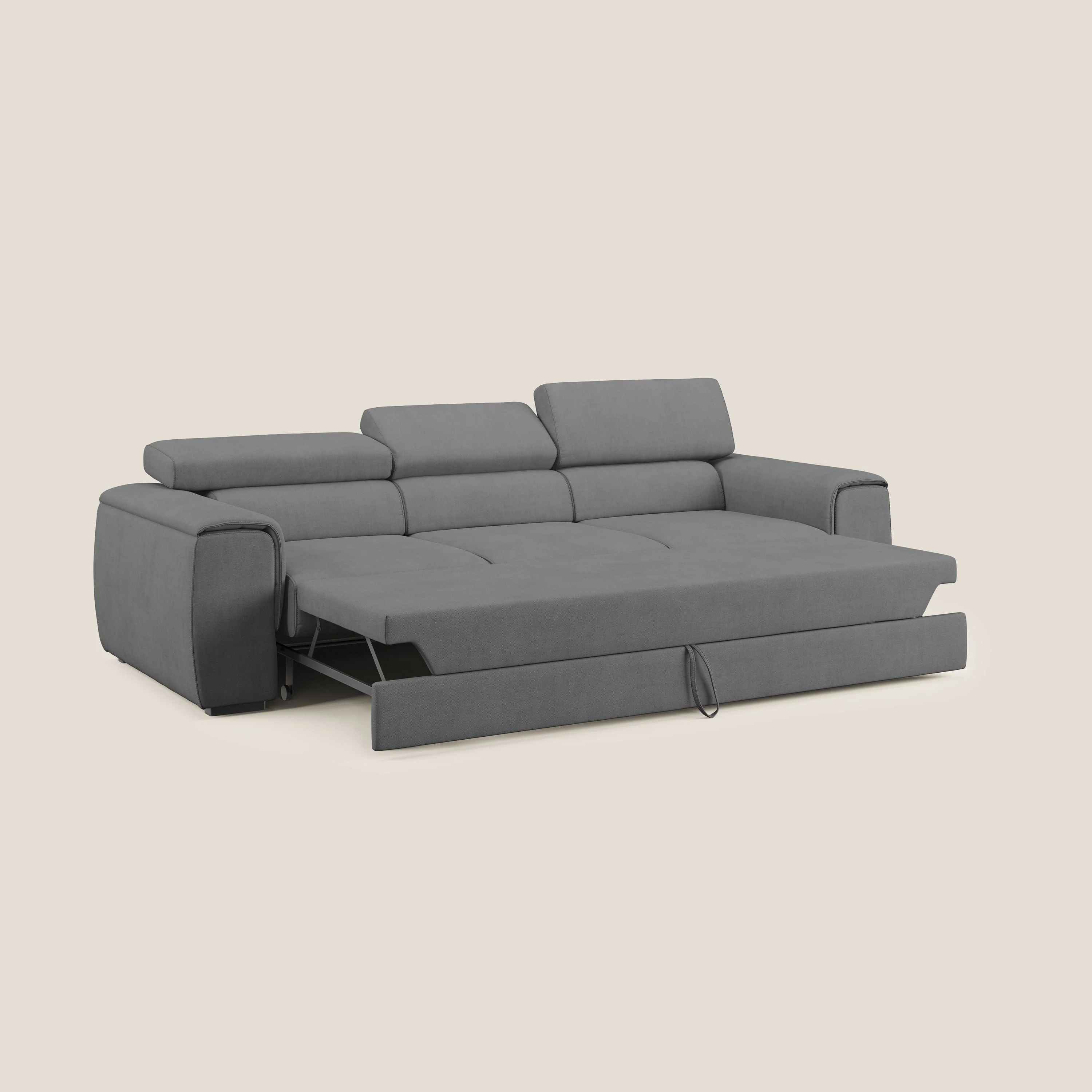 Zeno Canapé avec pouf extractible à 3 assises en tissu doux imperméable T02 gris - Image 2