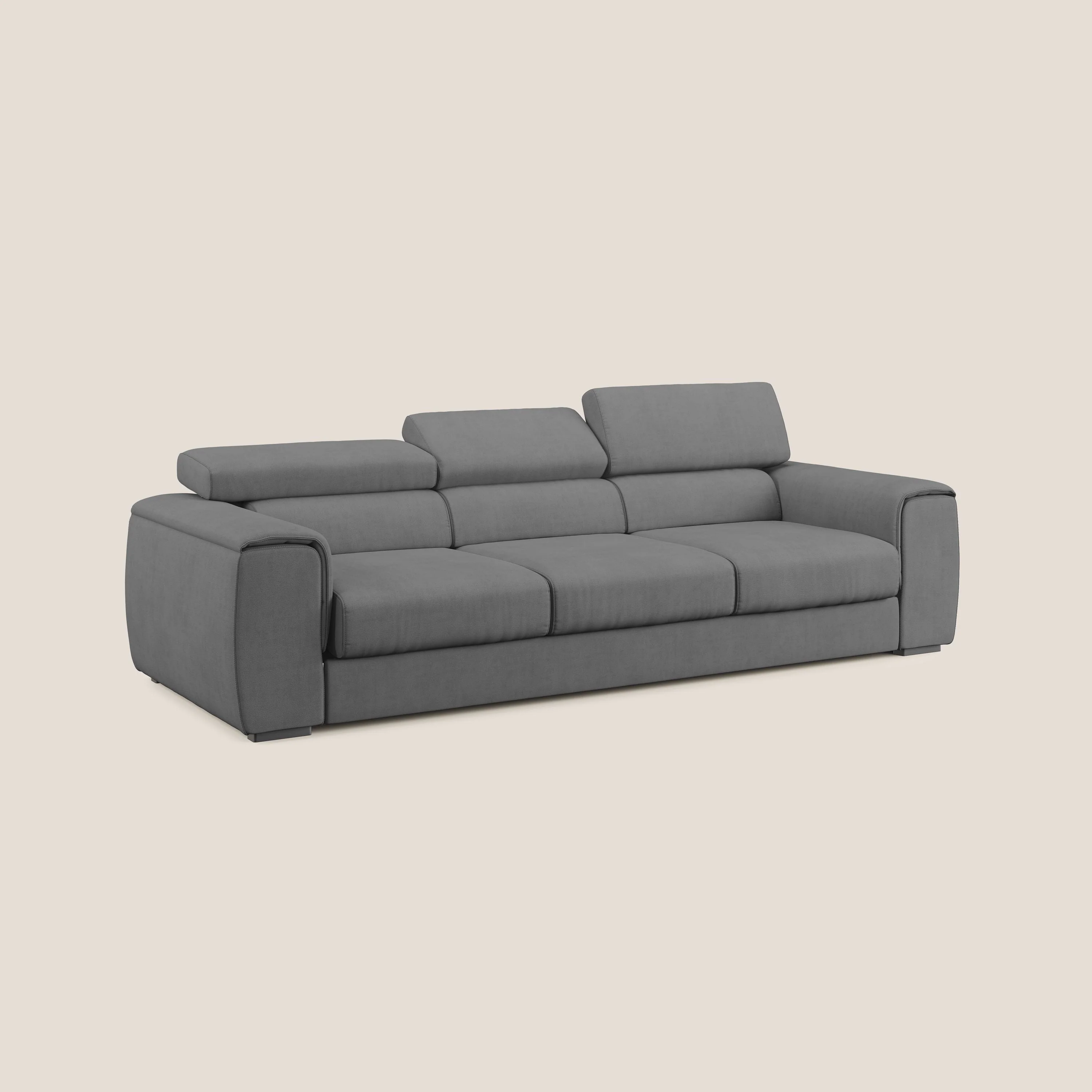 Zeno Canapé avec pouf extractible à 3 assises en tissu doux imperméable T02 gris - Image 3