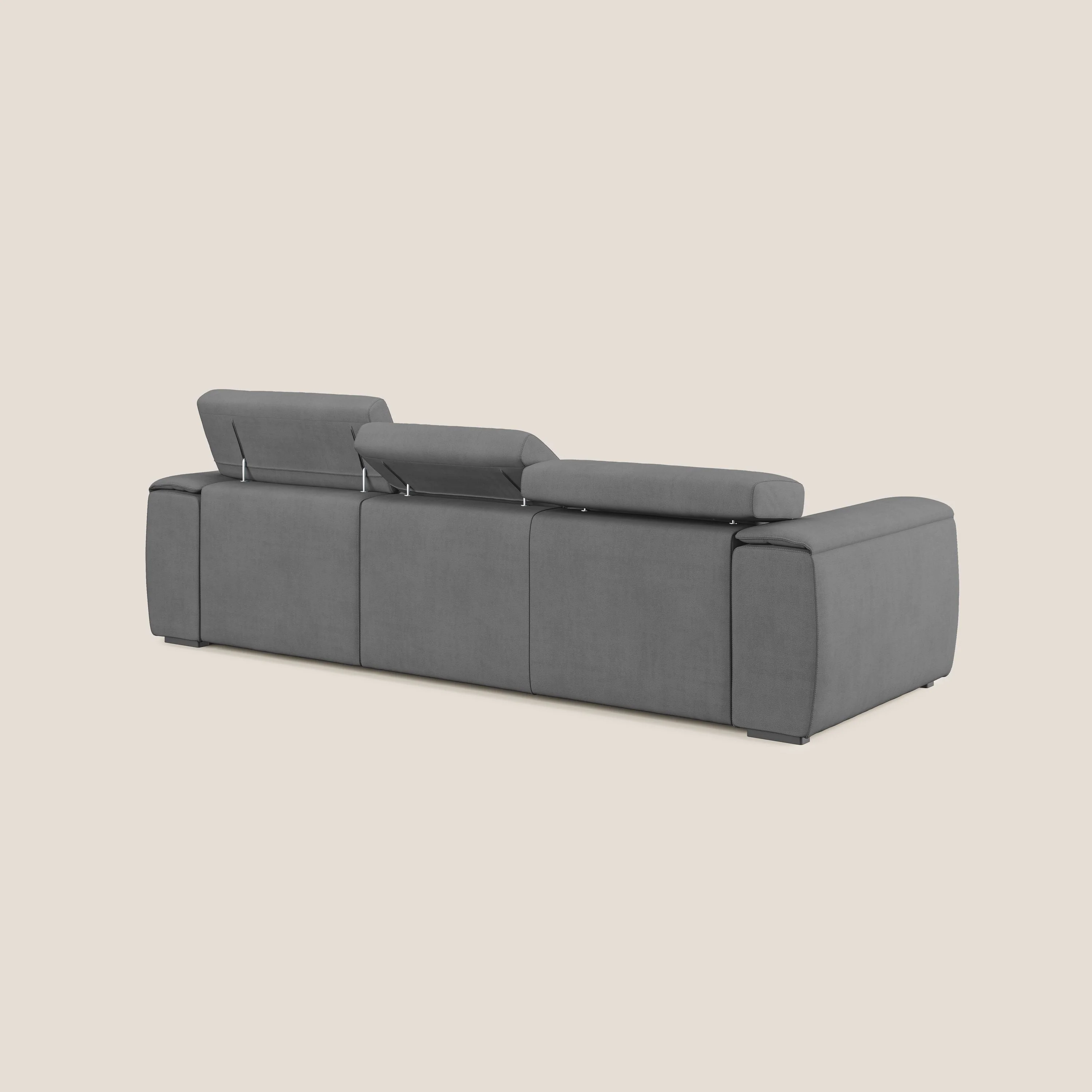 Zeno Canapé avec pouf extractible à 3 assises en tissu doux imperméable T02 gris - Image 5