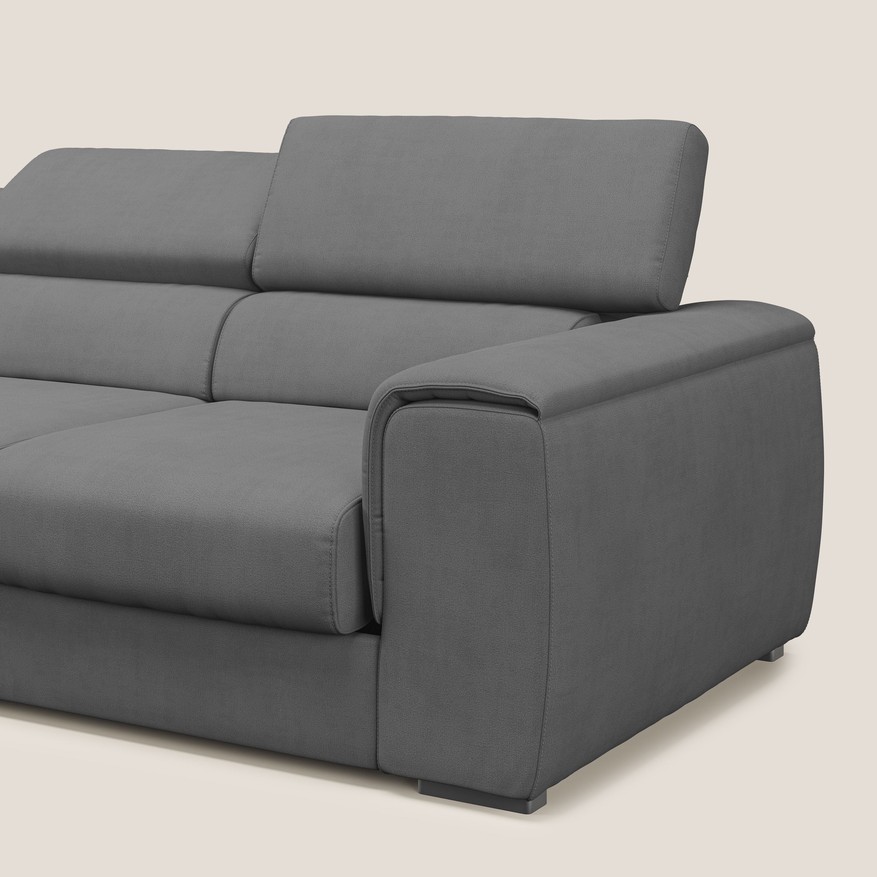 Zeno Canapé avec pouf extractible à 3 assises en tissu doux imperméable T02 gris - Image 8