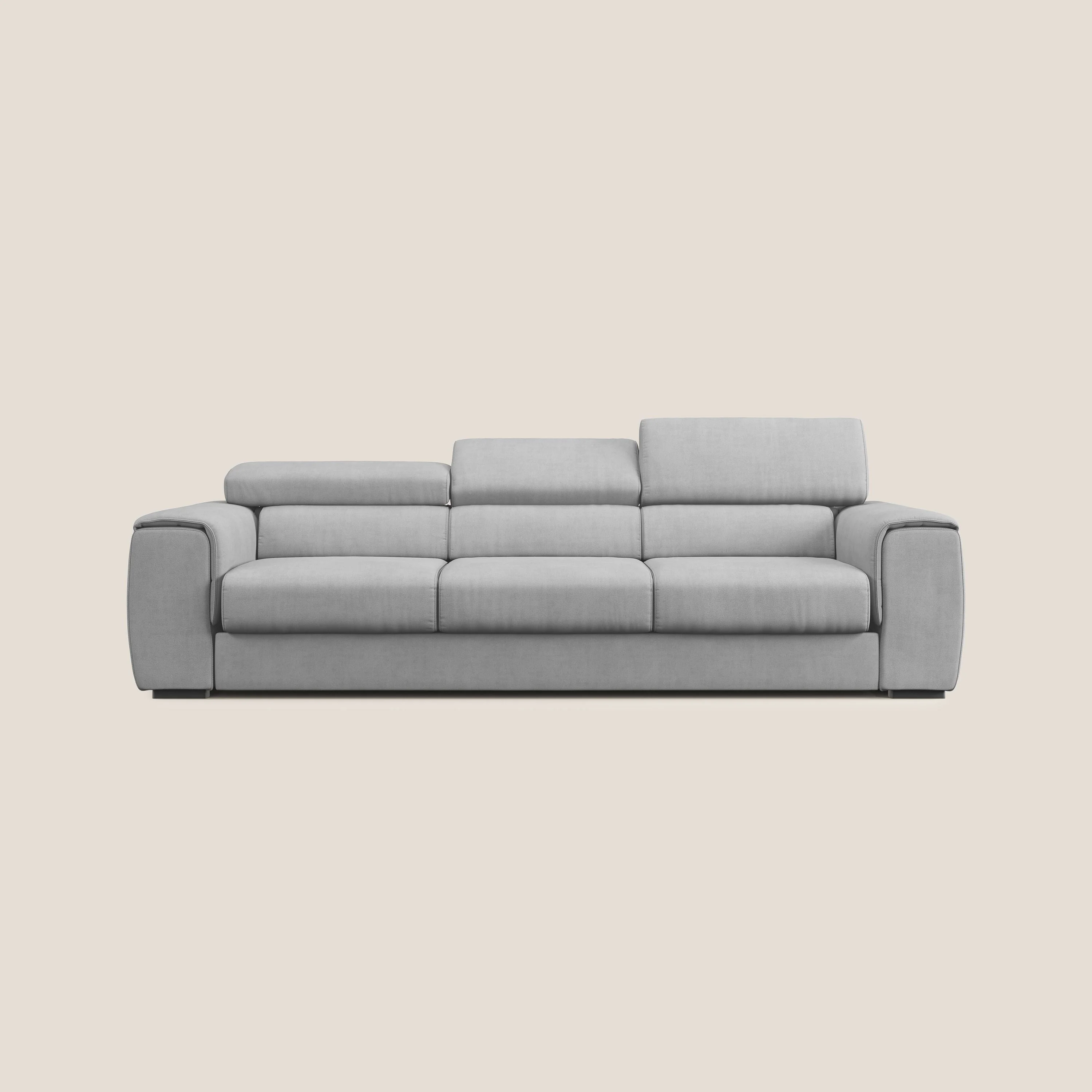 Zeno Canapé avec pouf extractible à 3 assises en tissu doux imperméable T02 gris clair