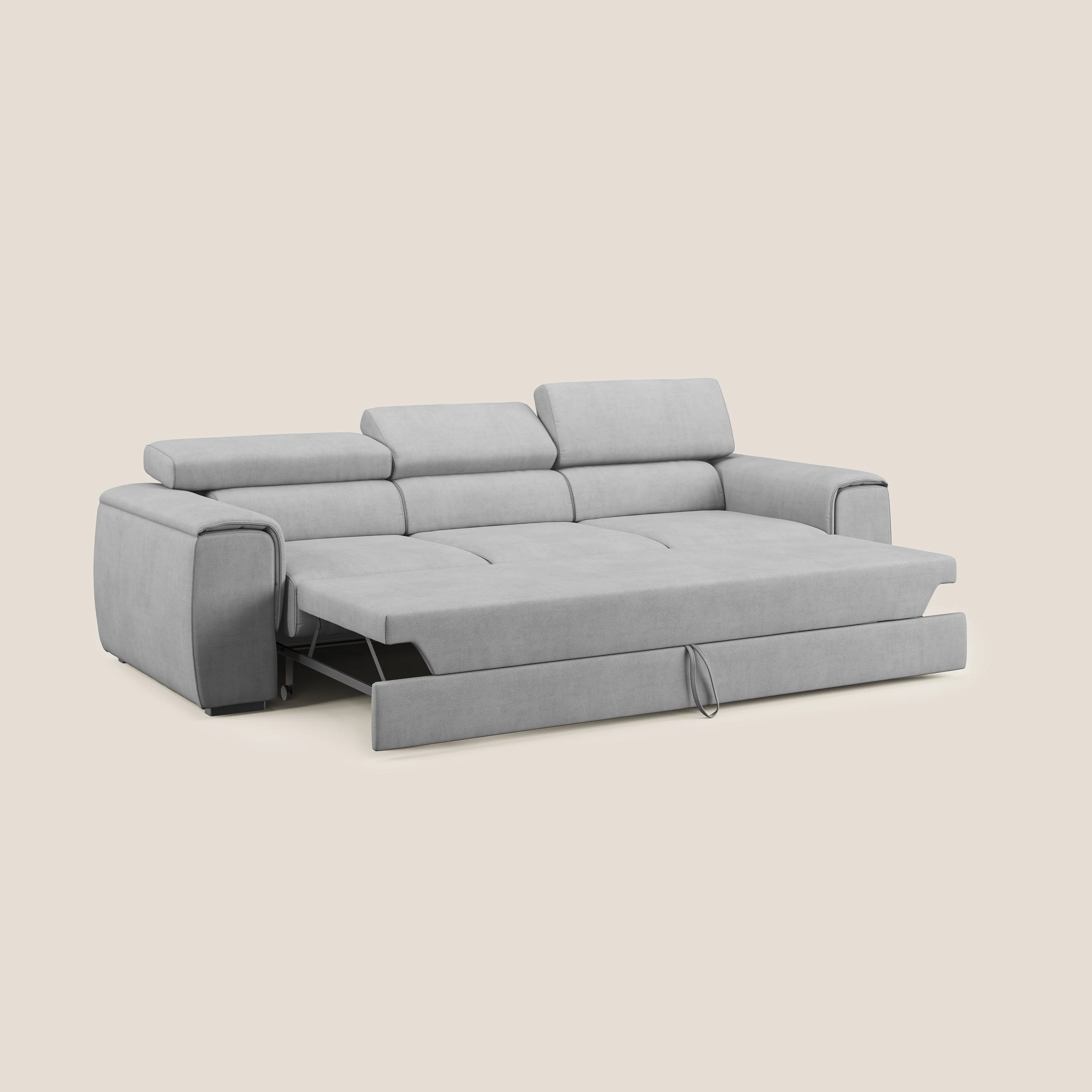 Zeno Canapé avec pouf extractible à 3 assises en tissu doux imperméable T02 gris clair - Image 2