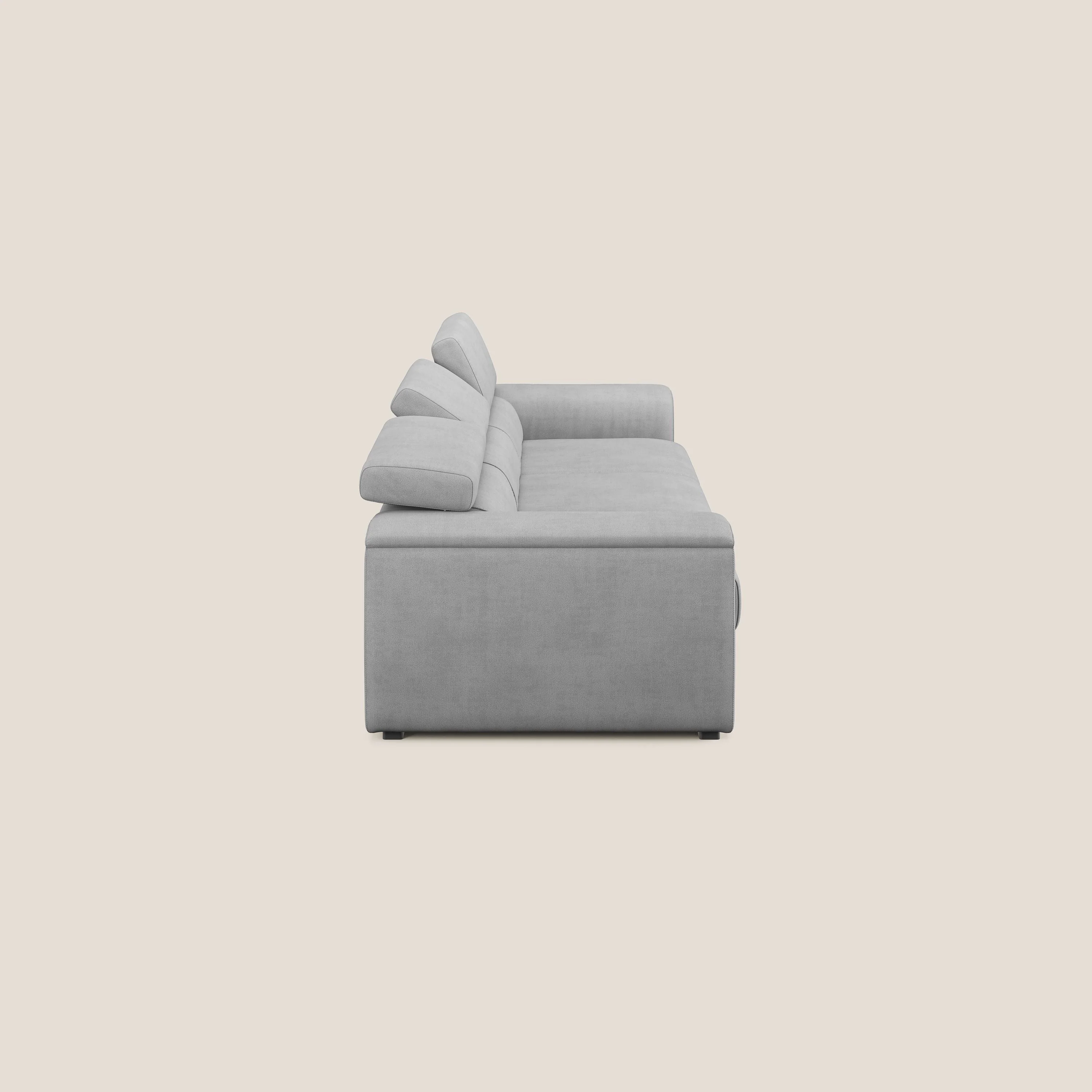 Zeno Canapé avec pouf extractible à 3 assises en tissu doux imperméable T02 gris clair - Image 4