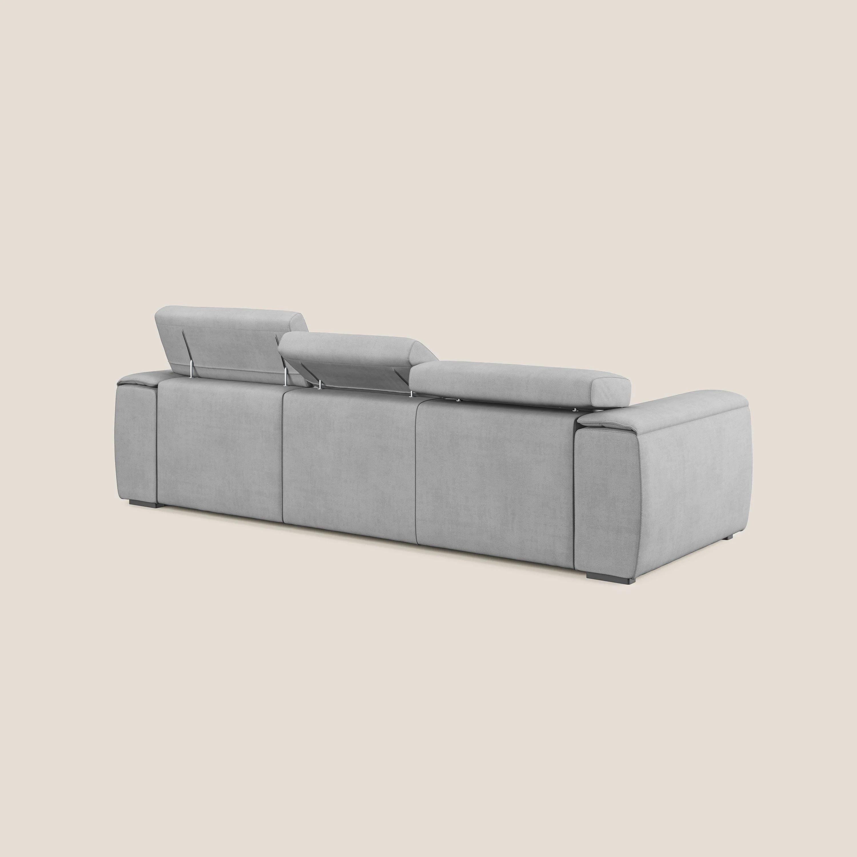 Zeno Canapé avec pouf extractible à 3 assises en tissu doux imperméable T02 gris clair - Image 5
