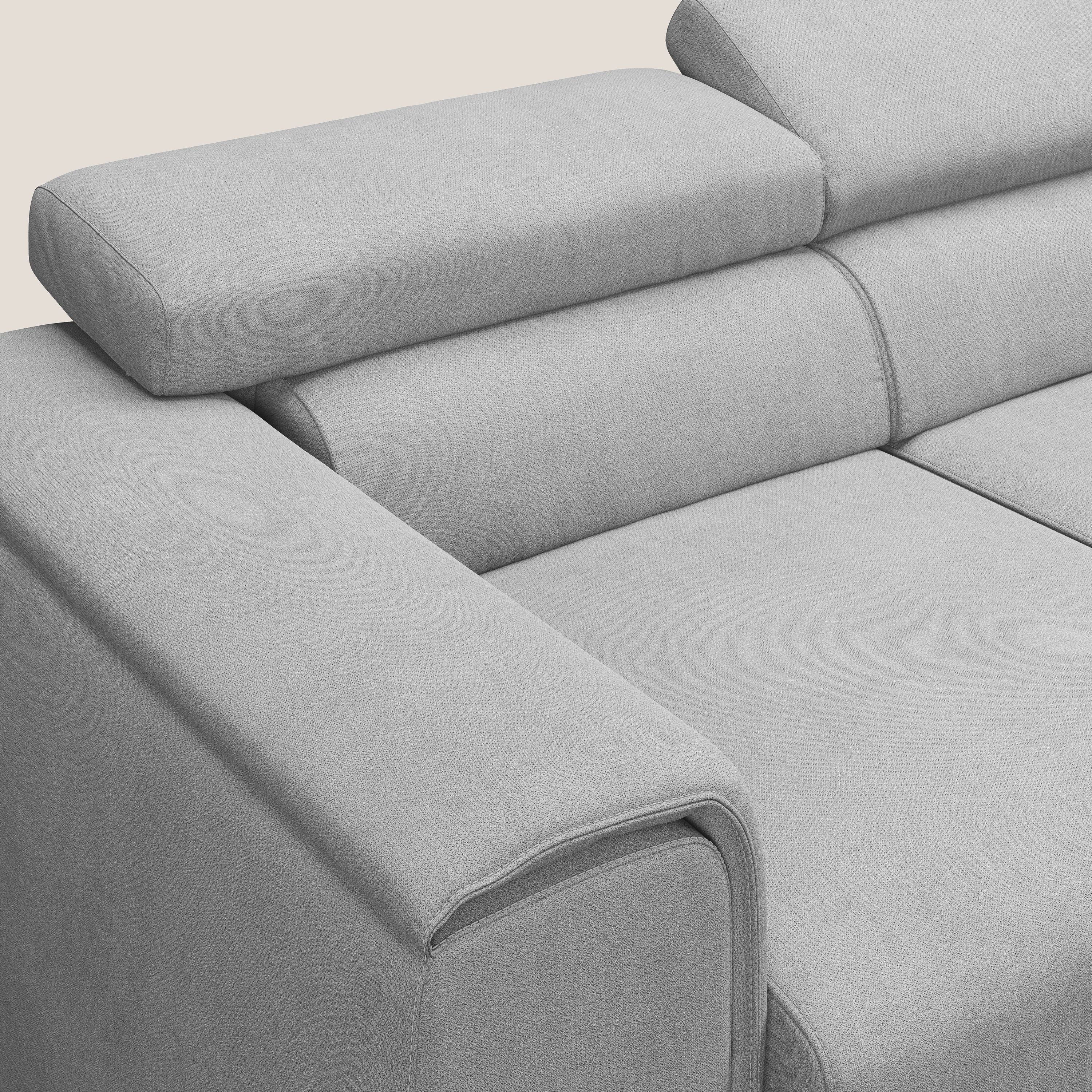 Zeno Canapé avec pouf extractible à 3 assises en tissu doux imperméable T02 gris clair - Image 6