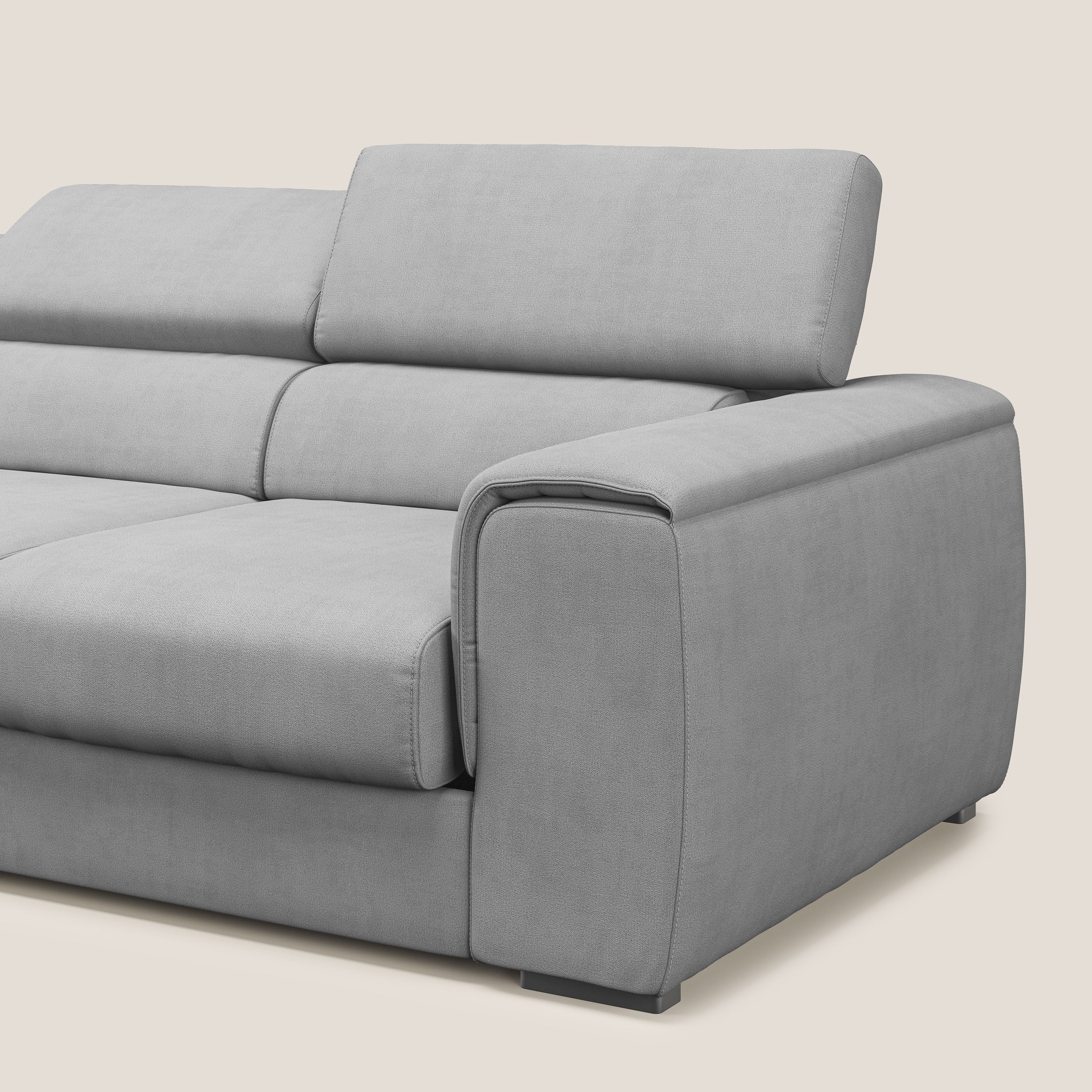 Zeno Canapé avec pouf extractible à 3 assises en tissu doux imperméable T02 gris clair - Image 8