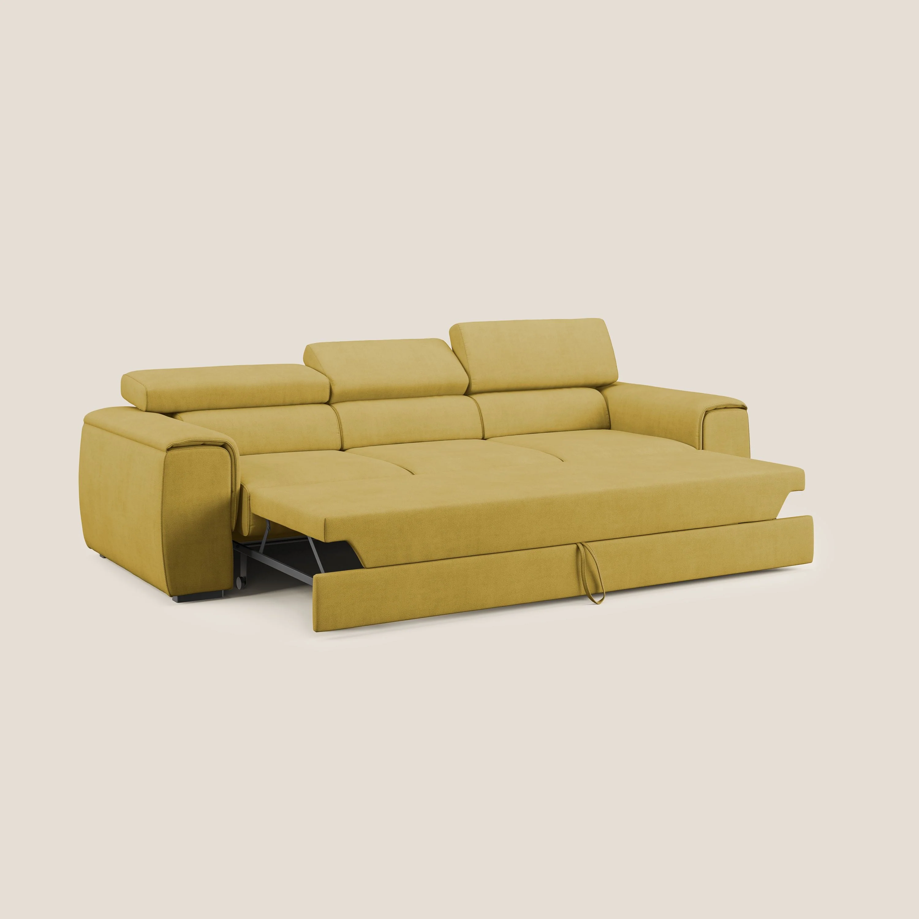 Zeno Canapé avec pouf extractible à 3 assises en tissu doux imperméable T02 jaune - Image 2