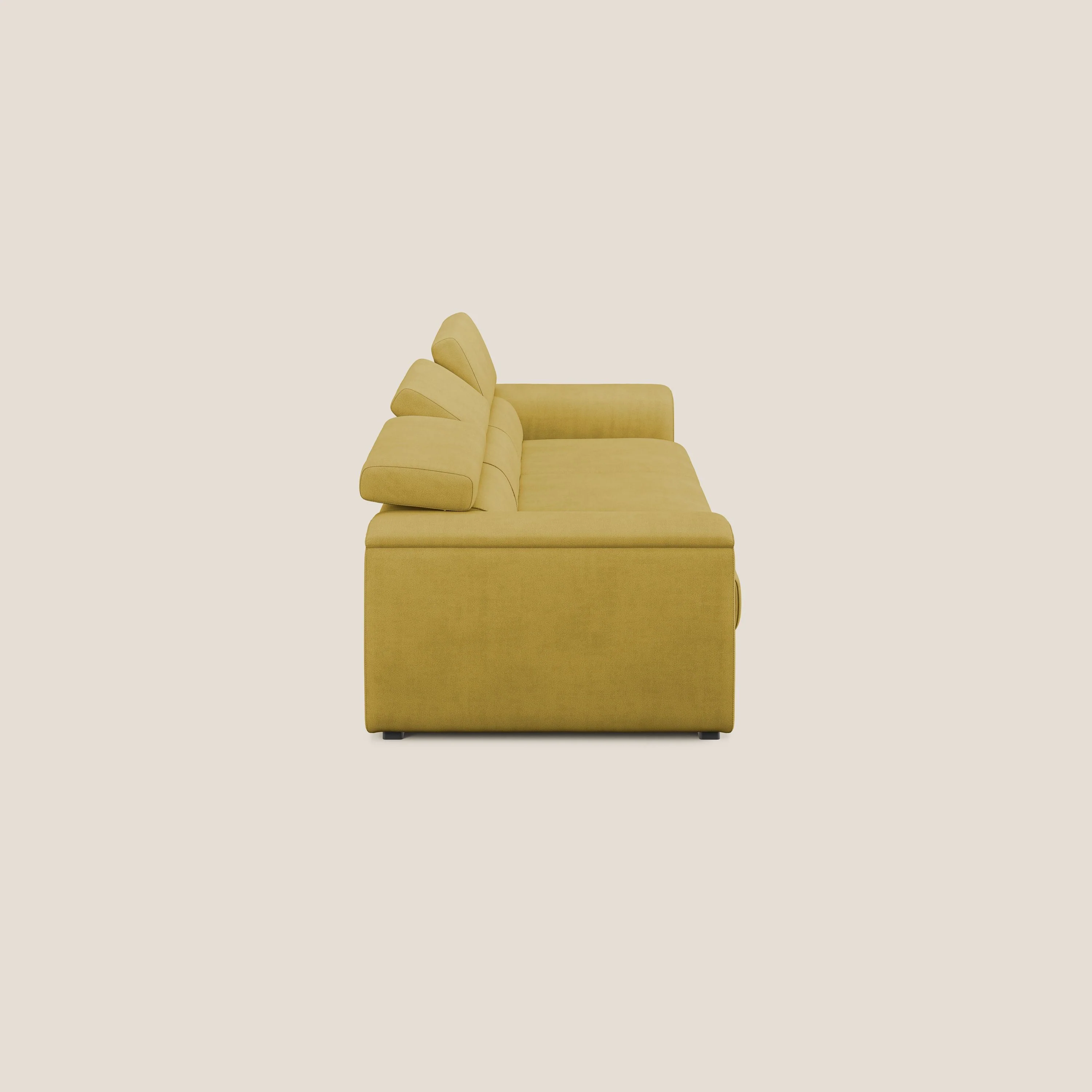 Zeno Canapé avec pouf extractible à 3 assises en tissu doux imperméable T02 jaune - Image 4