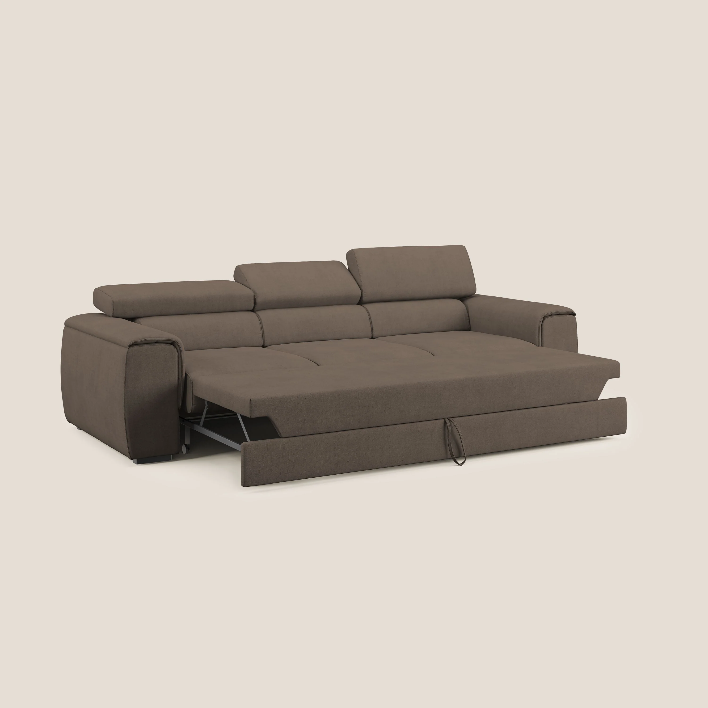 Zeno Canapé avec pouf extractible à 3 assises en tissu doux imperméable T02 marron - Image 2