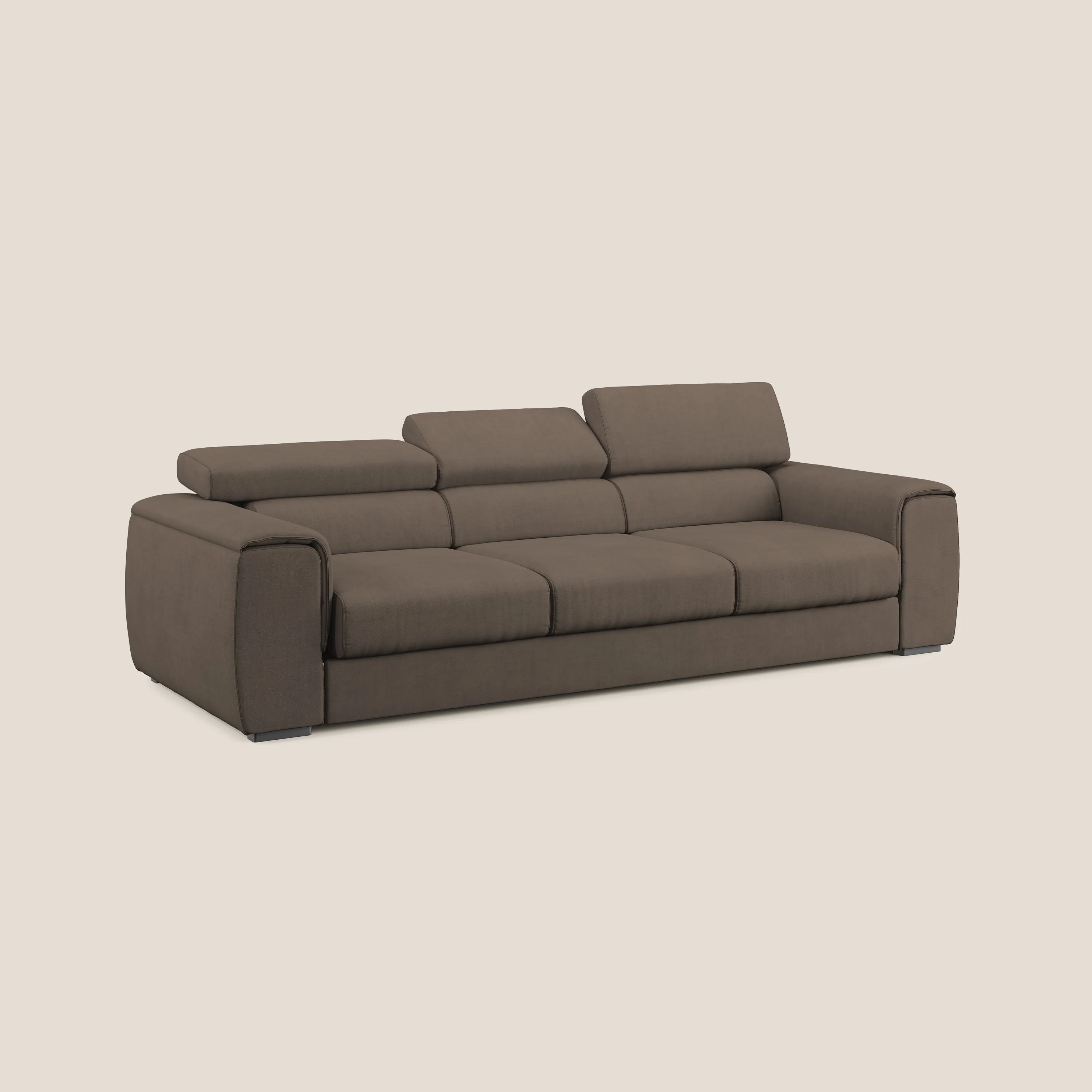 Zeno Canapé avec pouf extractible à 3 assises en tissu doux imperméable T02 marron - Image 3
