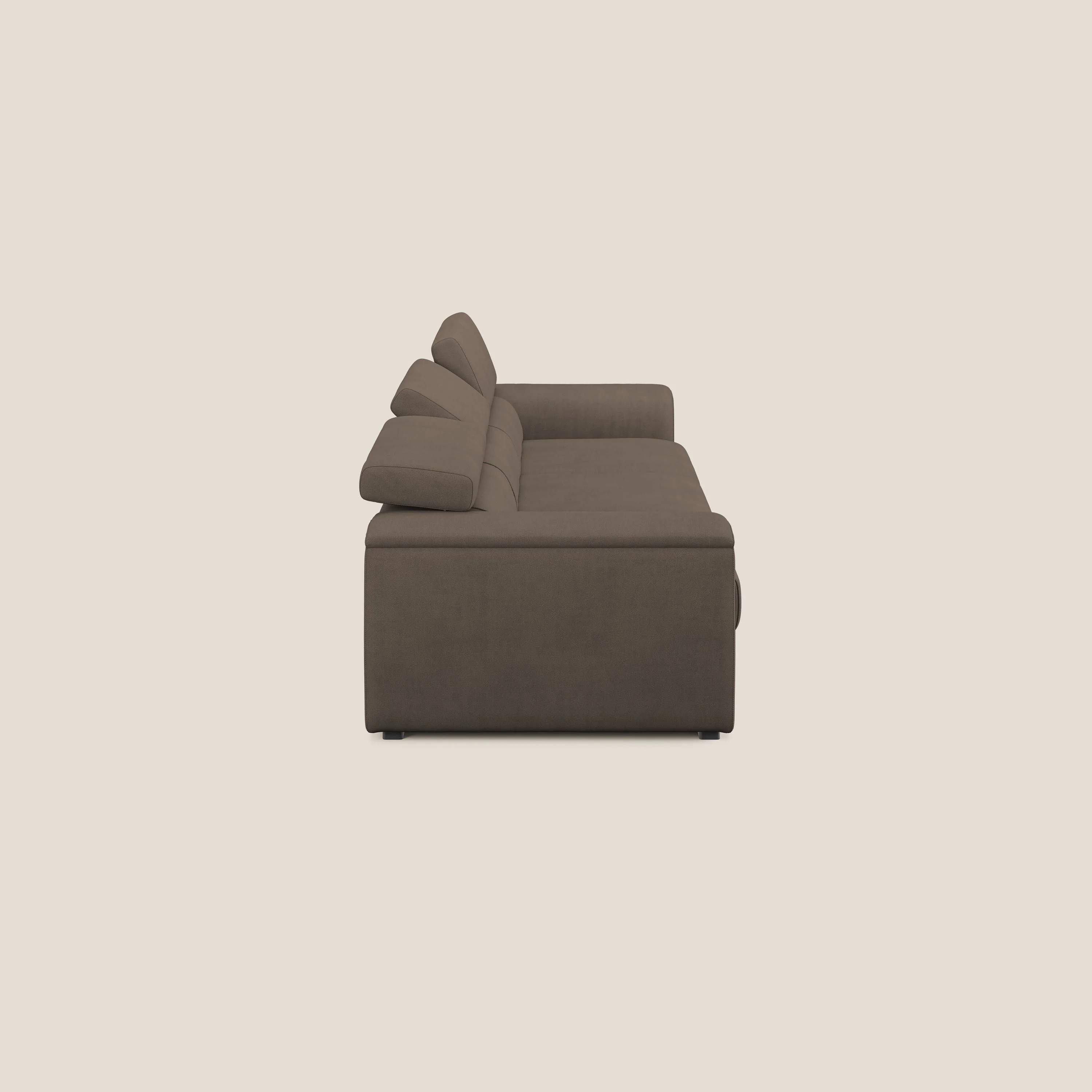 Zeno Canapé avec pouf extractible à 3 assises en tissu doux imperméable T02 marron - Image 4
