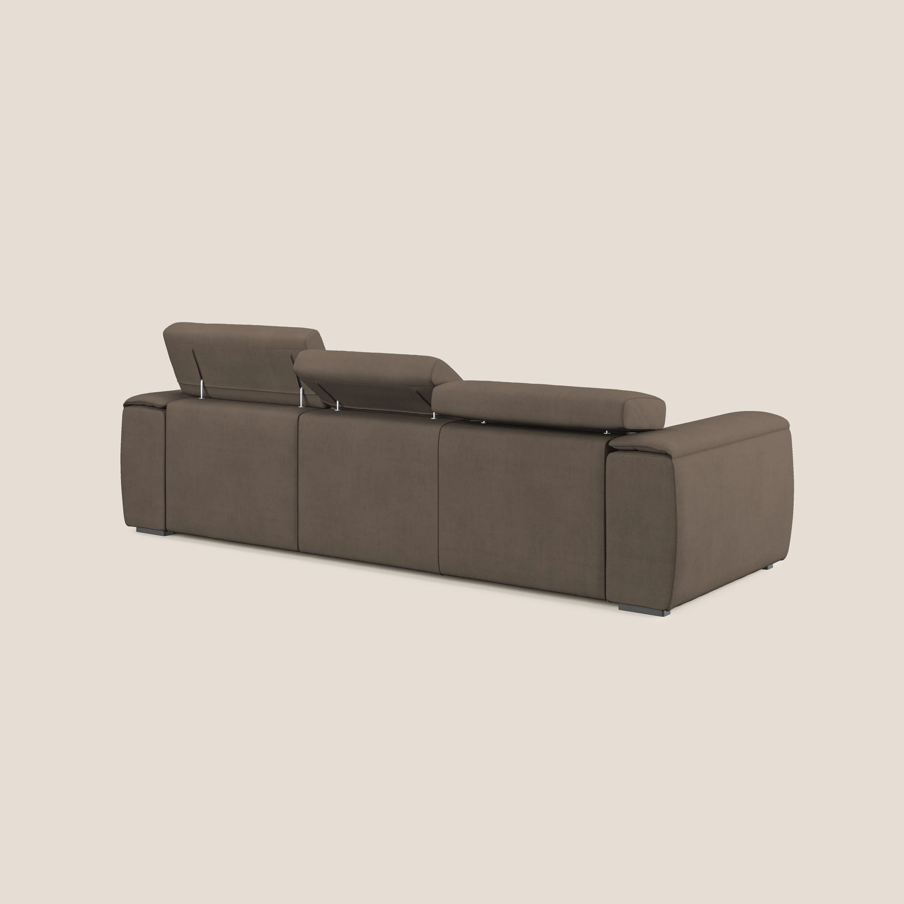 Zeno Canapé avec pouf extractible à 3 assises en tissu doux imperméable T02 marron - Image 5