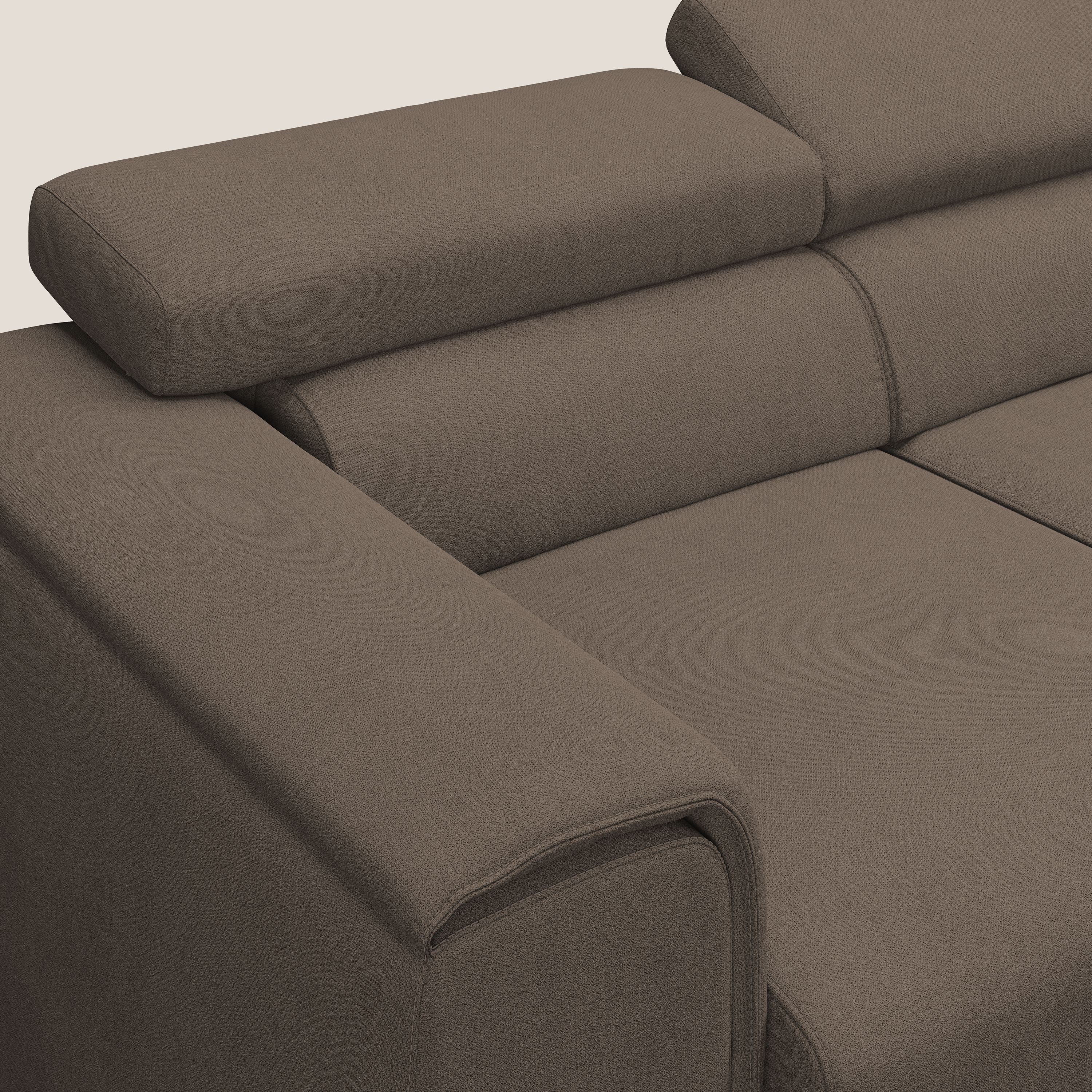 Zeno Canapé avec pouf extractible à 3 assises en tissu doux imperméable T02 marron - Image 6
