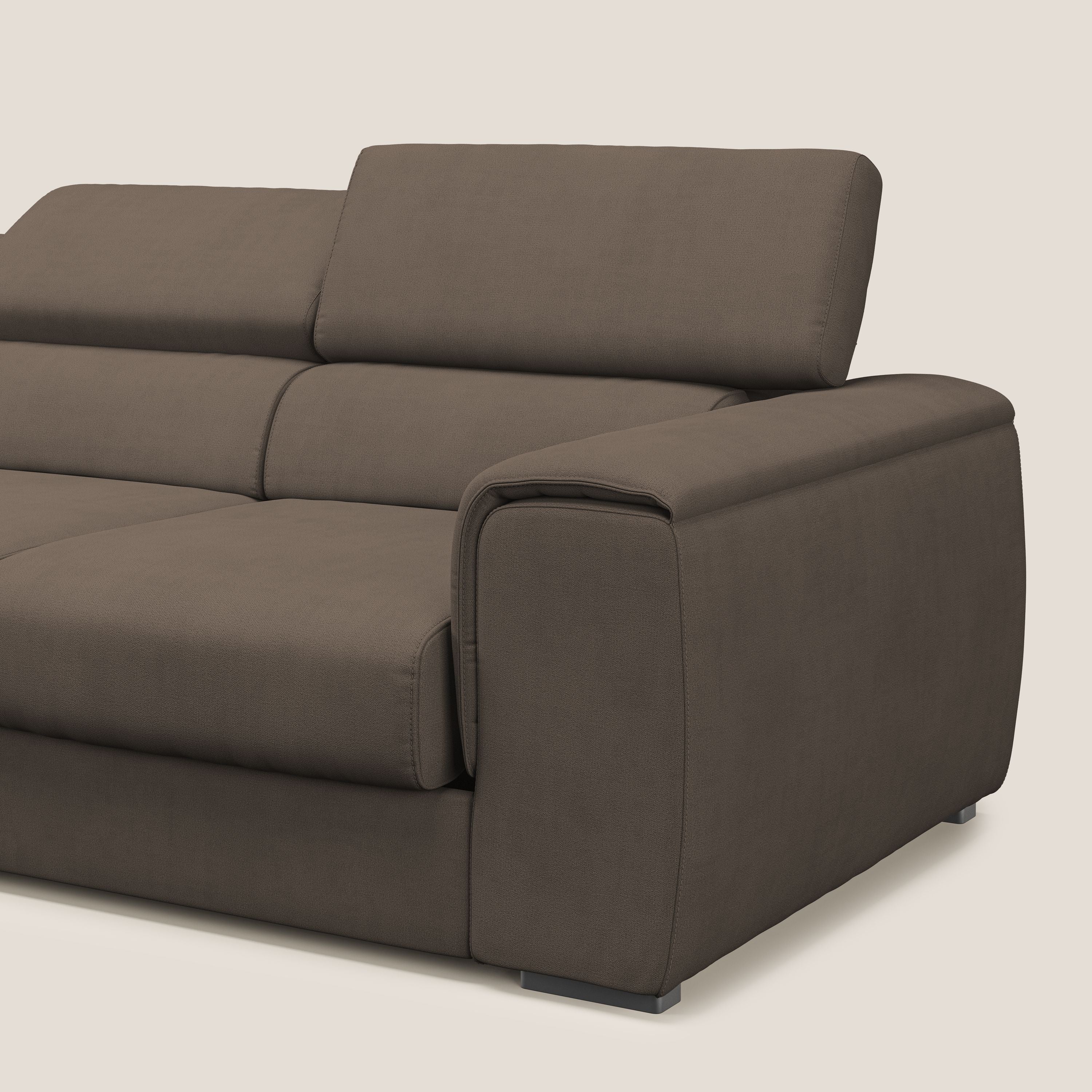 Zeno Canapé avec pouf extractible à 3 assises en tissu doux imperméable T02 marron - Image 8