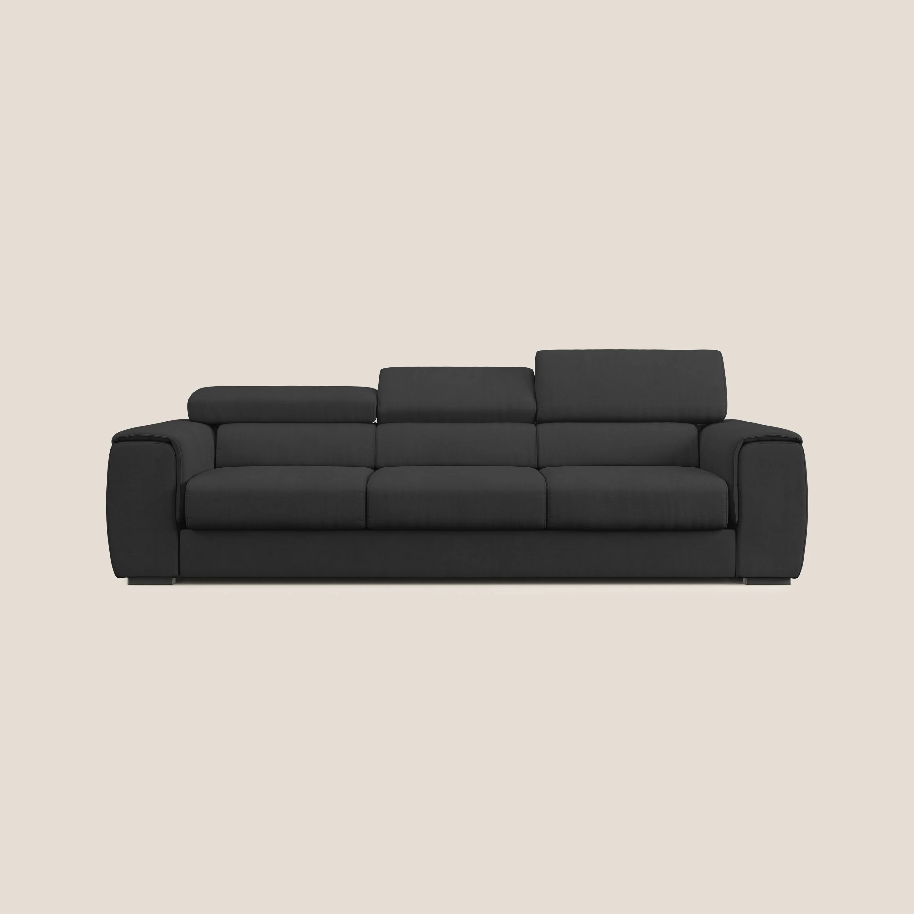 Zeno Canapé avec pouf extractible à 3 assises en tissu doux imperméable T02 noir
