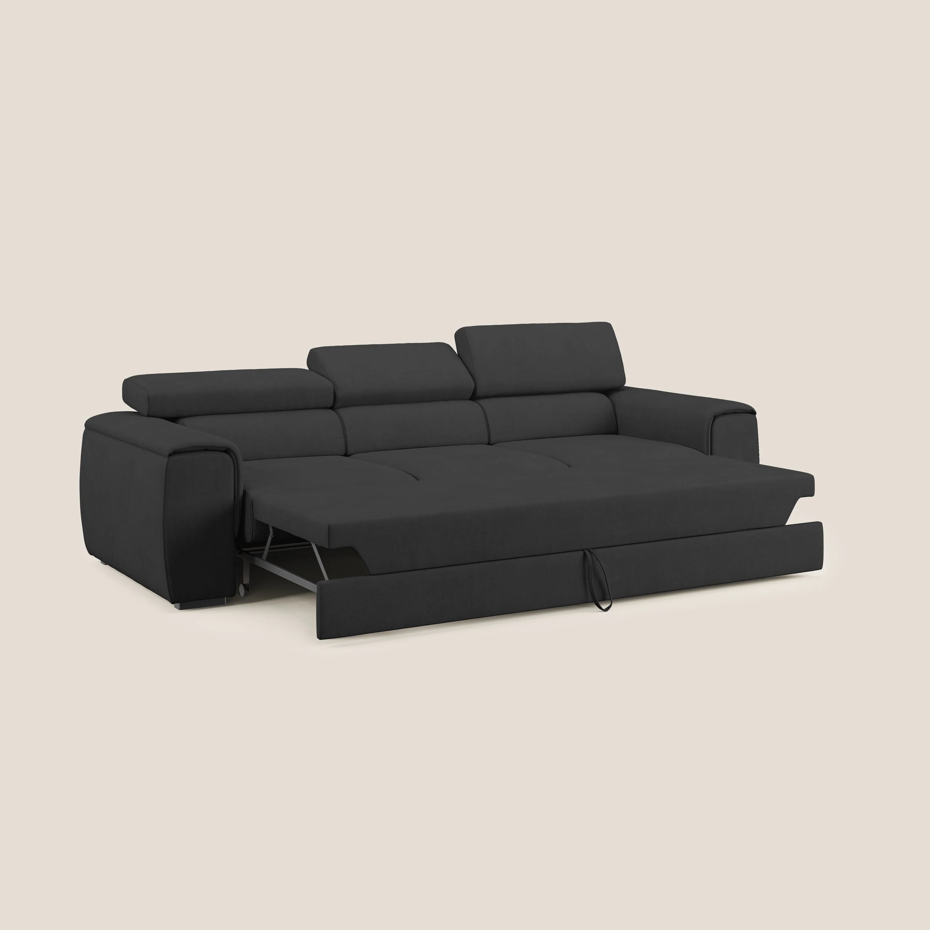 Zeno Canapé avec pouf extractible à 3 assises en tissu doux imperméable T02 noir - Image 2