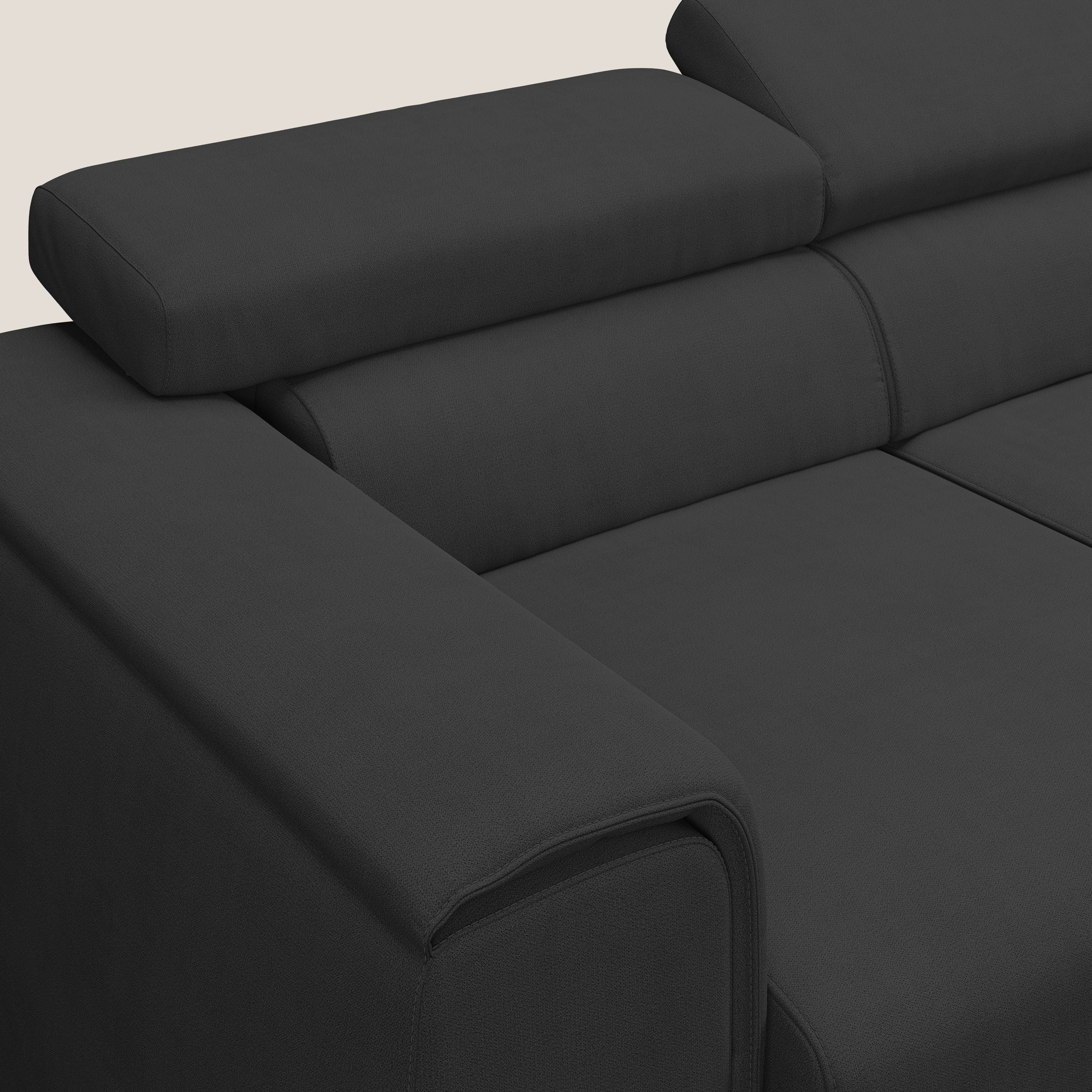 Zeno Canapé avec pouf extractible à 3 assises en tissu doux imperméable T02 noir - Image 6