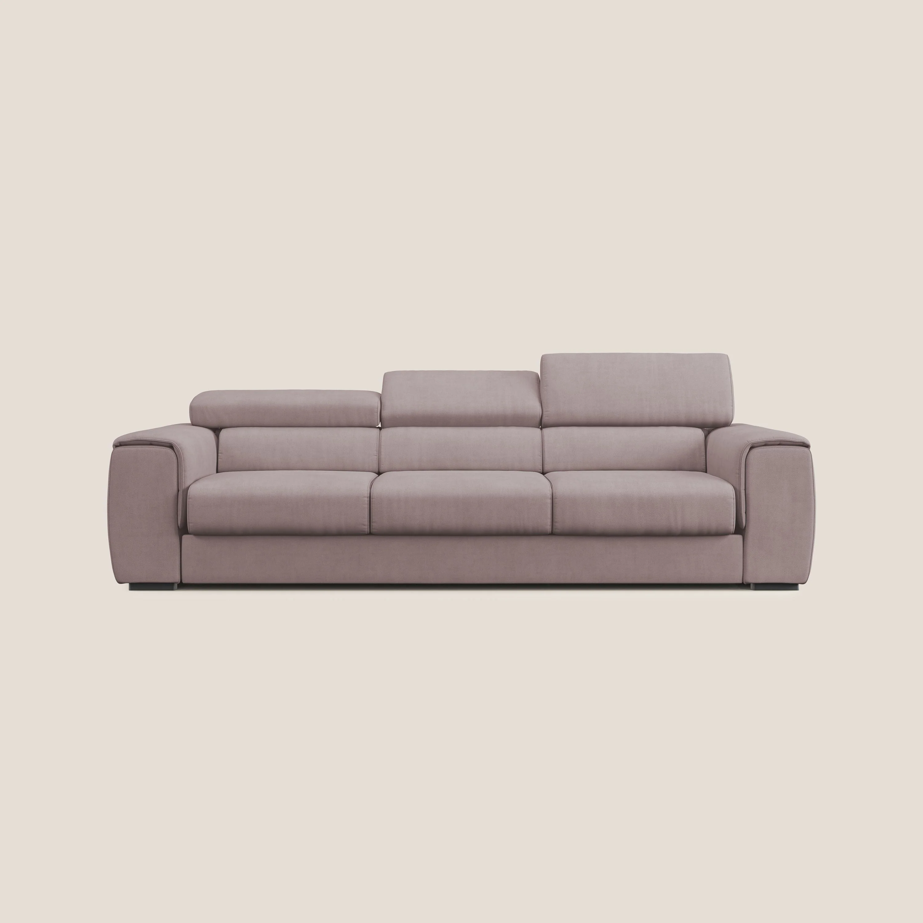 Zeno Canapé avec pouf extractible à 3 assises en tissu doux imperméable T02 rose