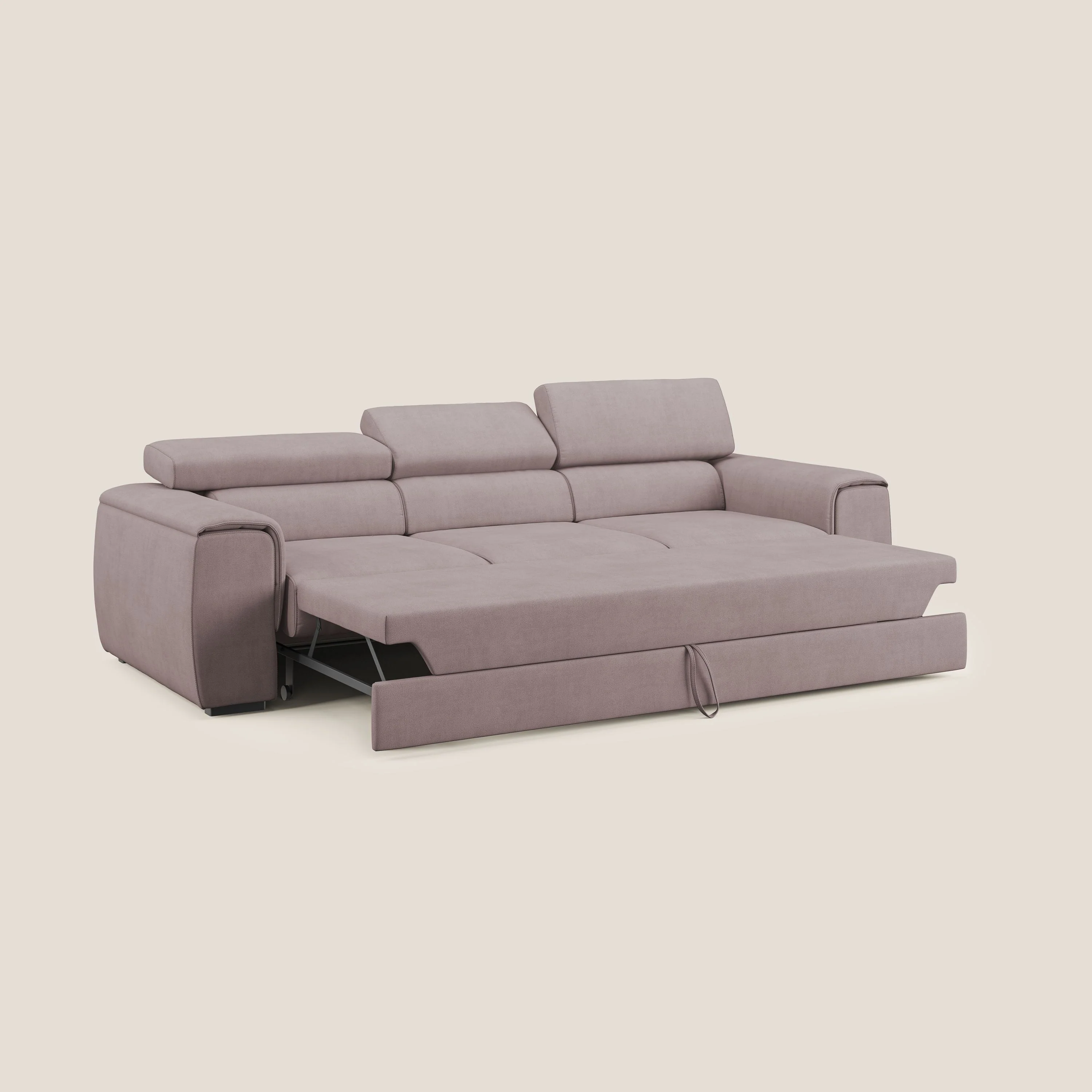 Zeno Canapé avec pouf extractible à 3 assises en tissu doux imperméable T02 rose - Image 2