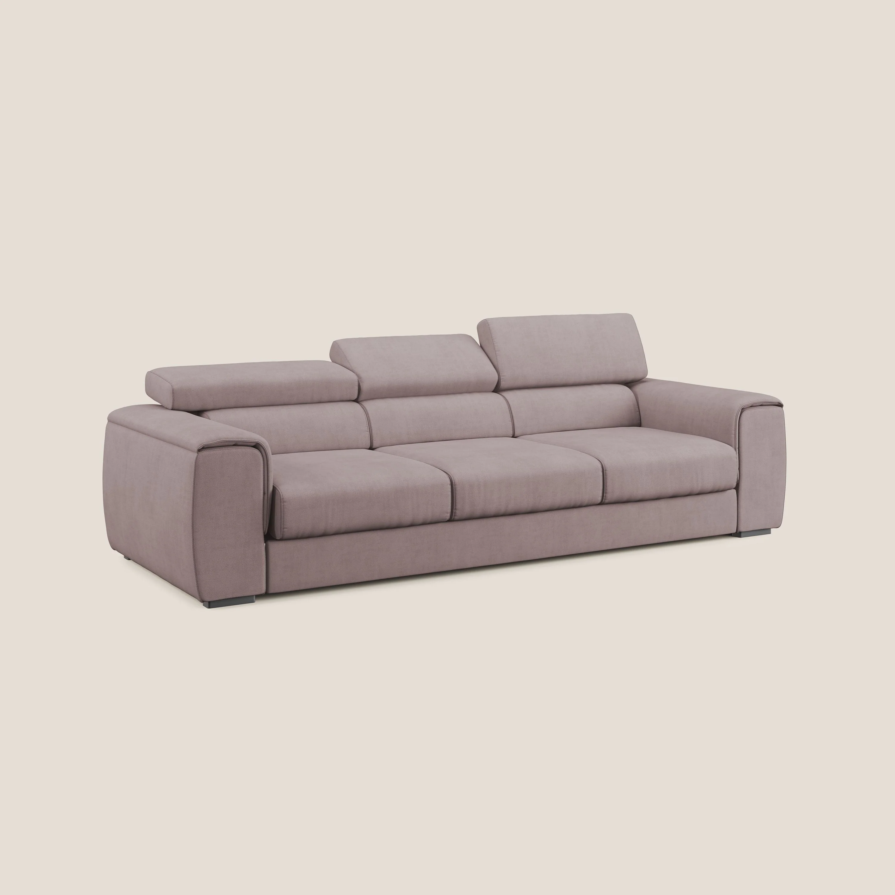 Zeno Canapé avec pouf extractible à 3 assises en tissu doux imperméable T02 rose - Image 3