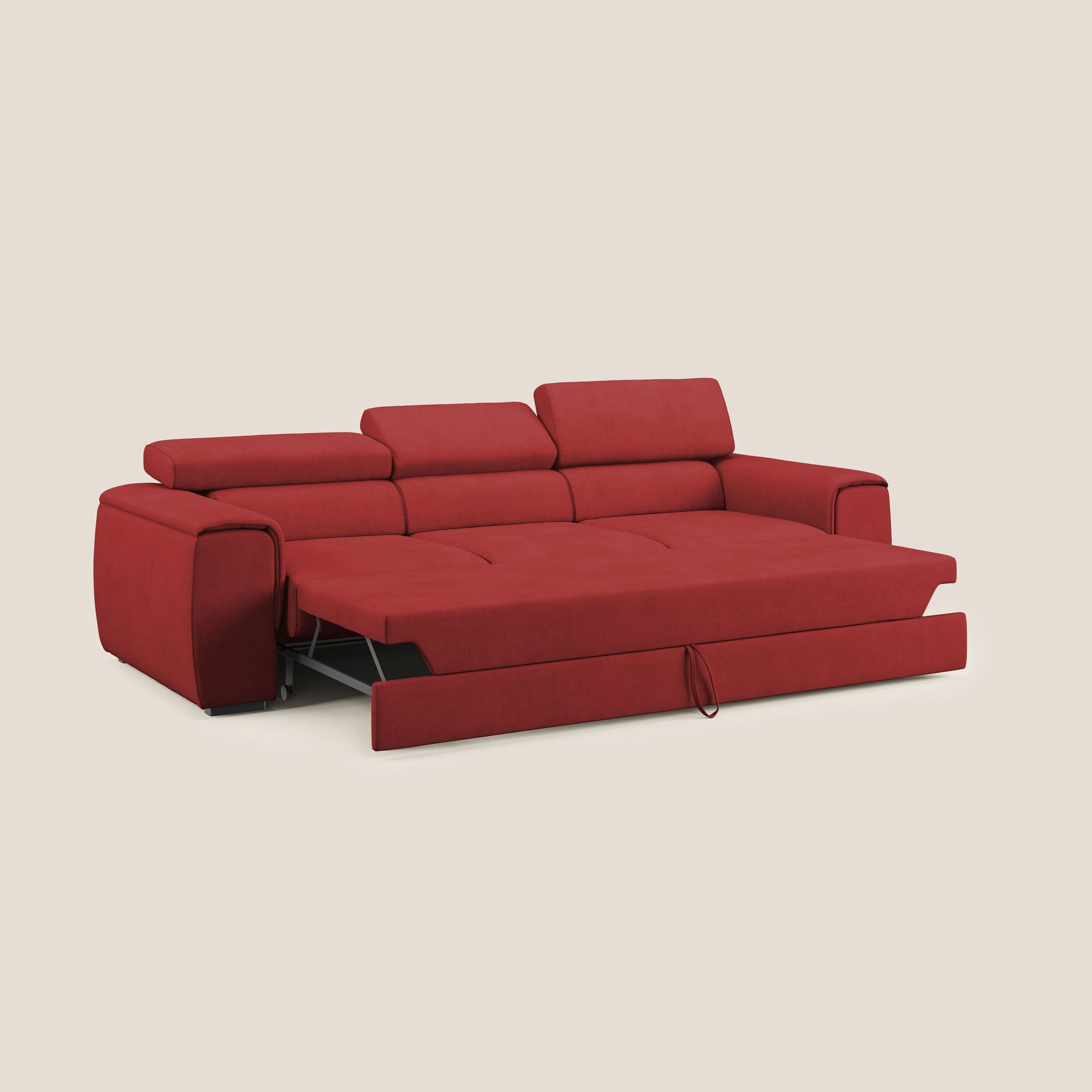 Zeno Canapé avec pouf extractible à 3 assises en tissu doux imperméable T02 rouge - Image 2